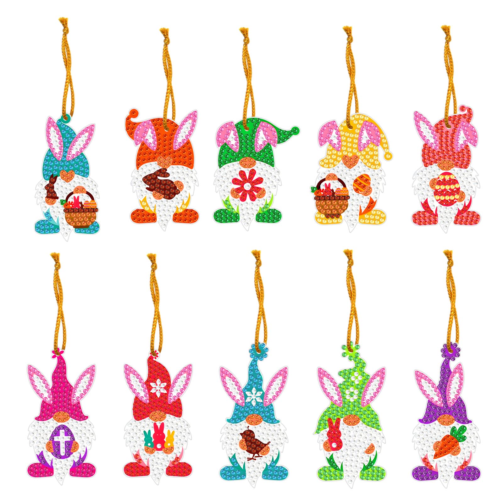 10PCS Diamond Painting Hanging Pendant Kits DIY Diamond Art Hanging Ornaments Gift Wrap Tags Cards for Christmas, Easter, Party, Holiday Decoration Handmade Gift (Easter Bunny)