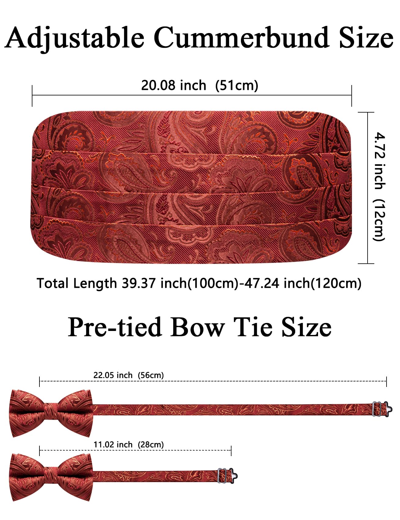 Ensemble nœud papillon et ceinture de smoking pour homme avec nœud papillon pré-noué et poche carrée