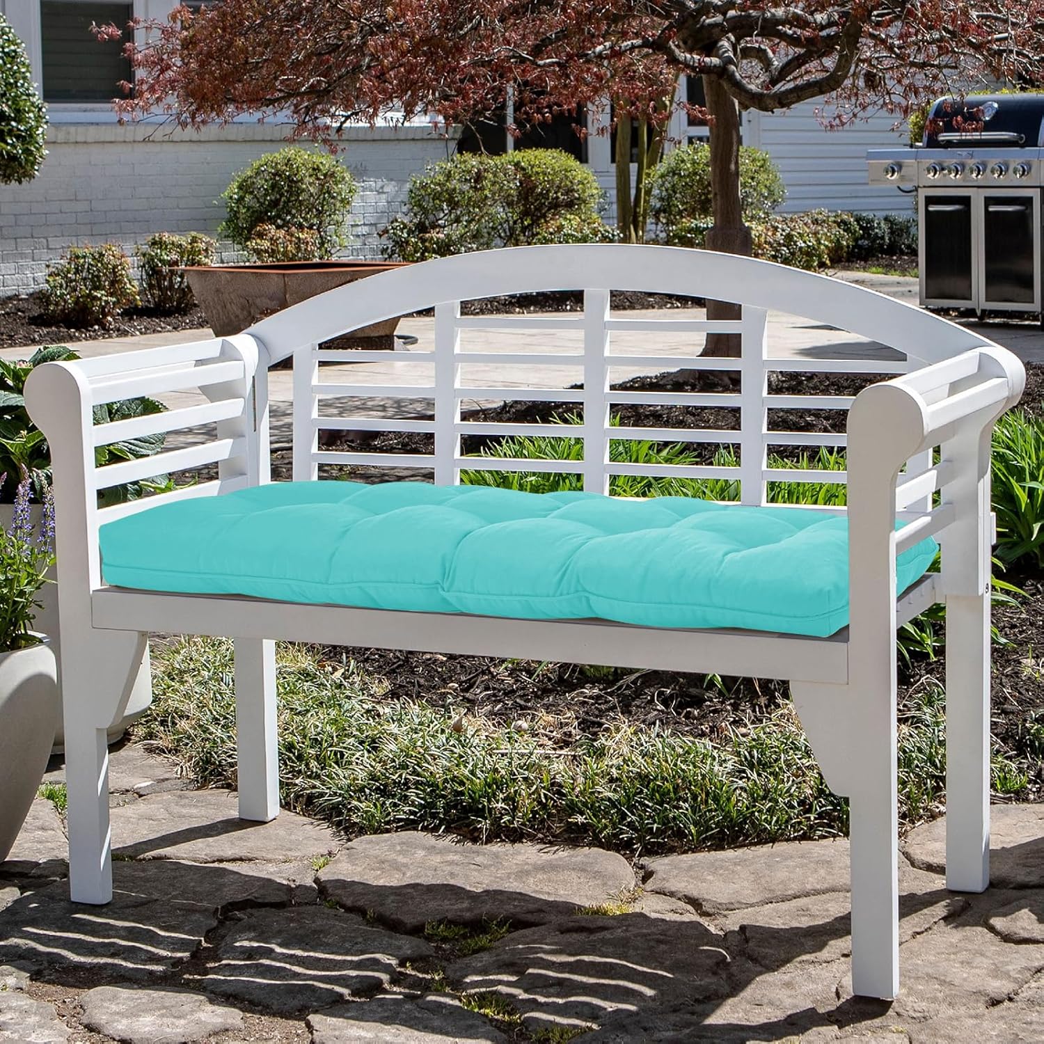 Tufted Bench Cushions for Outdoor Furniture, 44" x 19" Porch Swing Cushions Filled with Foam, Overstuffed Patio Cushions for Bench Loveseat with 2-3 Seats,Thick and Water Resistant, Teal