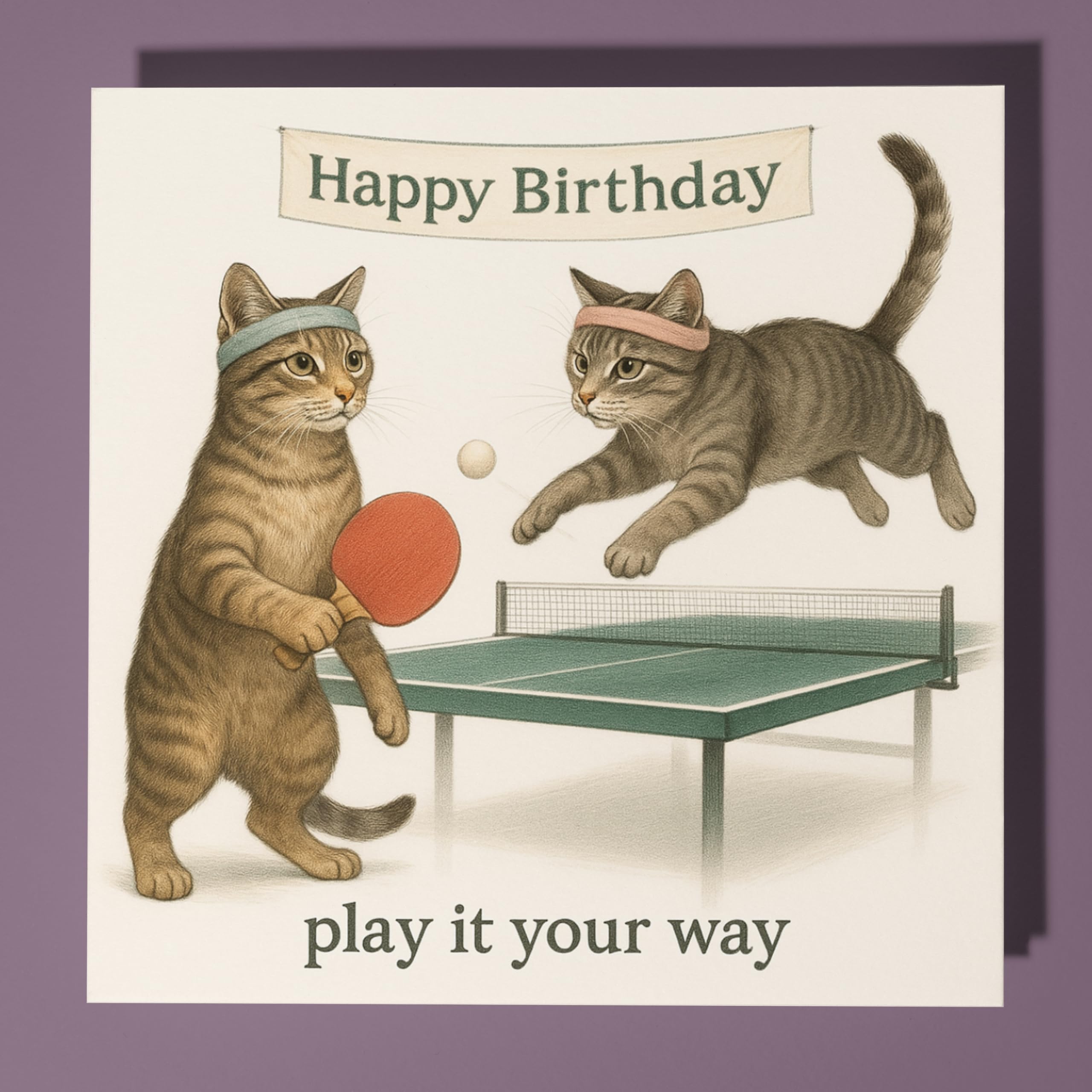 Table Tennis - Stay On Course - Happy Birthday Card - Funny Animal - Premium Greeting Card Envelope Personalised funny card - family friend
