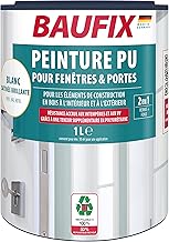 BAUFIX Peinture pour fenêtres & portes PU blanc, satinée brillante, 1 litres, Peinture Blanche, Peinture PU élastique. Longue tenue, ne s'écaille pas