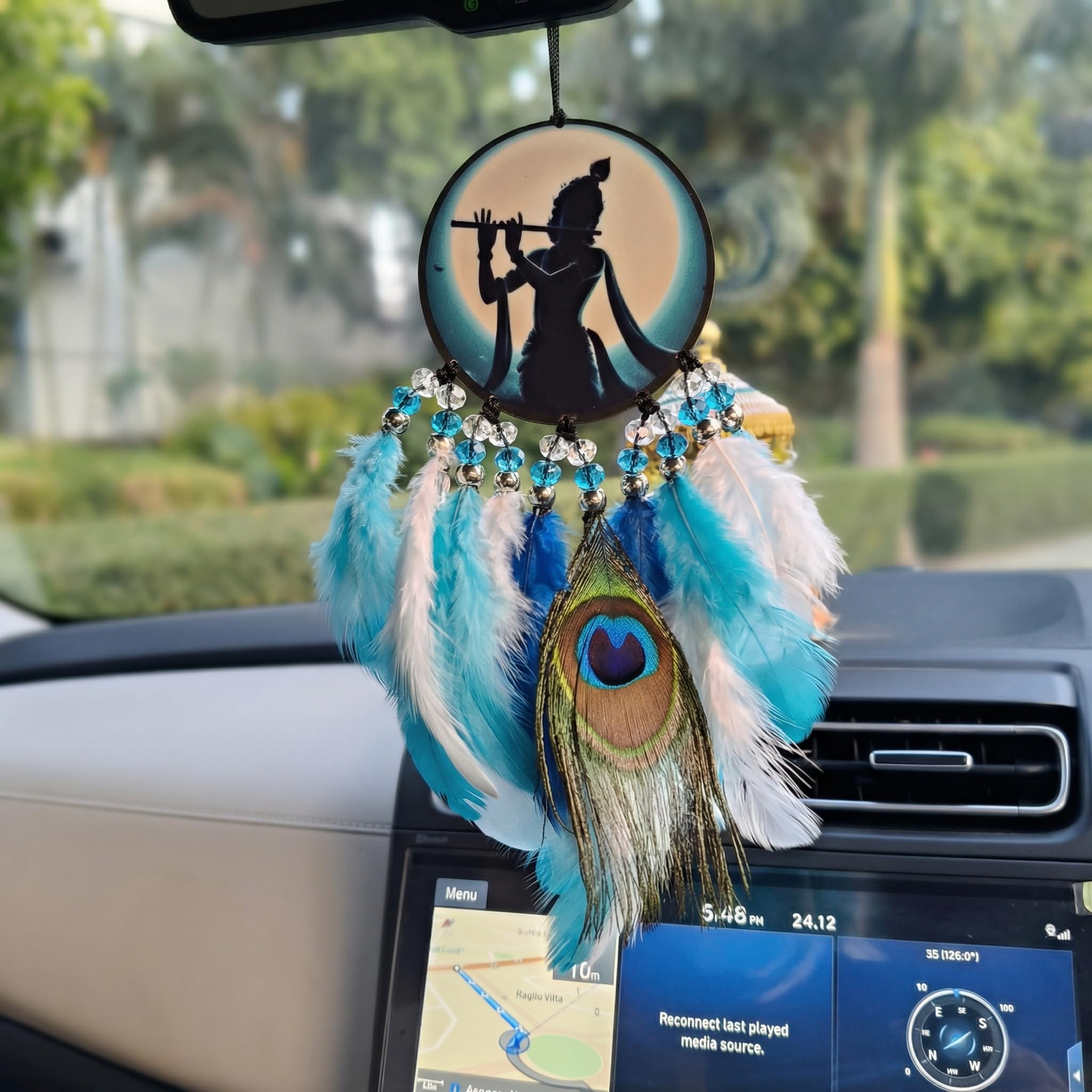 Artsy Soul Krishna Car Hanging | Acrylic Krishna Dreamcatcher for Car | Spiritual Car Accessories | Lord Krishna Decor | Rear View Mirror & Dashboard Hanging | Total Length - 9 inches | 1 Piece-image-28