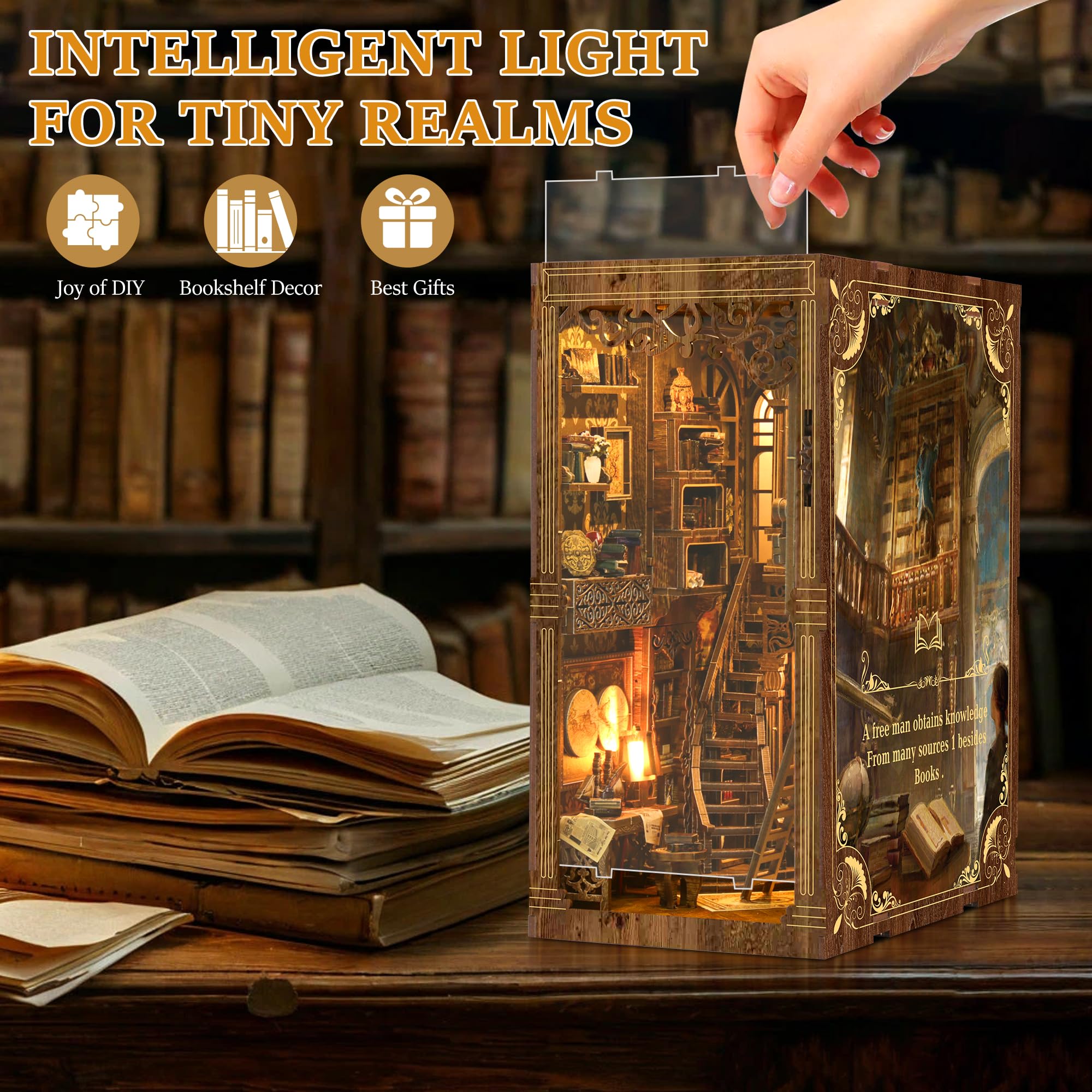Kit Book Nook DIY per Adulti: LUMYCE Casa in Miniatura con Luci LED da Montare, Modellismo 3D Creativo per Decorare Librerie - Regalo Originale per Appassionati di Fai da Te