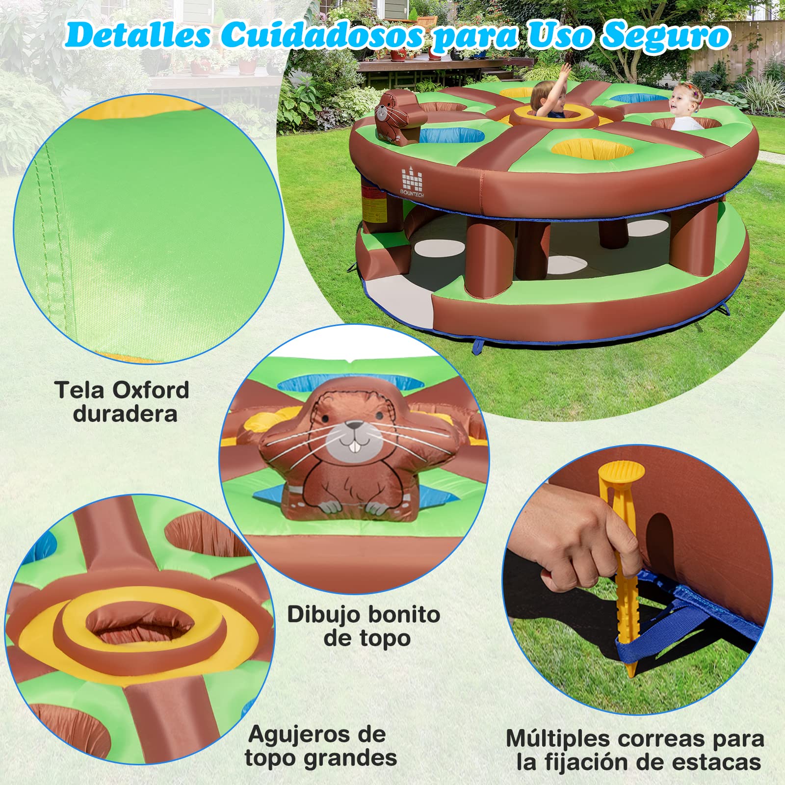 COSTWAY Juego Infantil Hinchable Golpeando un Topo, Juguete con Soplado de 480W, Bate Hinchable, Palos, Juego Interactivo para Patio, Parque, Fiesta, Regalo para Mayores de 3 Años