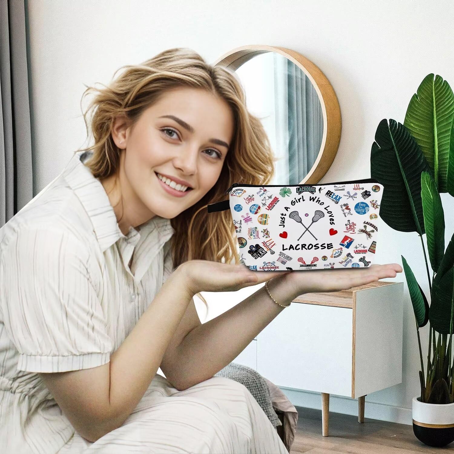 Lacrosse Presents Just Love Lacrosse Makeup Bag Travel Toiletry Cosmetic Bag with Zipper Birthday Present for Women Lacrosse Lovers Fans Lacrosse Players - Image 6