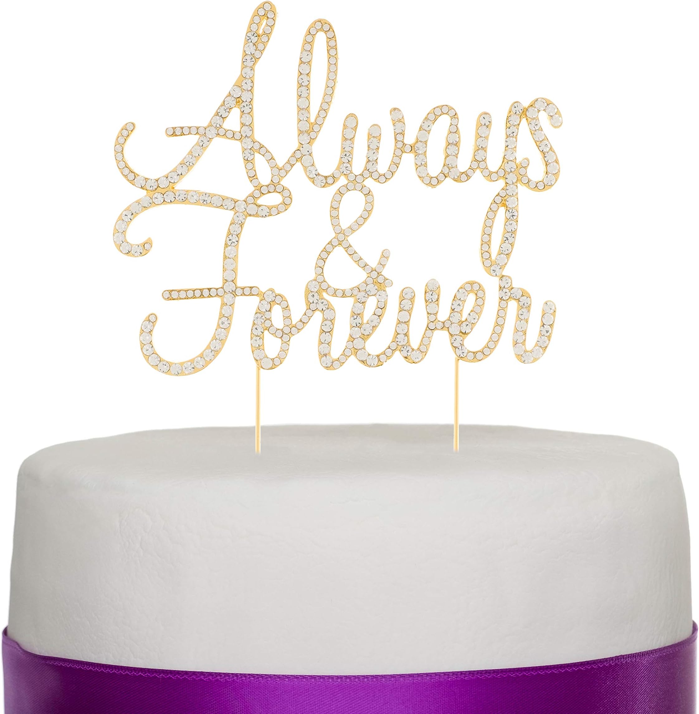 (Gold) - Ella Celebration Always and Forever Wedding Cake Topper, Gold Rhinestone Romantic Decoration (Always & Forever) (Gold)