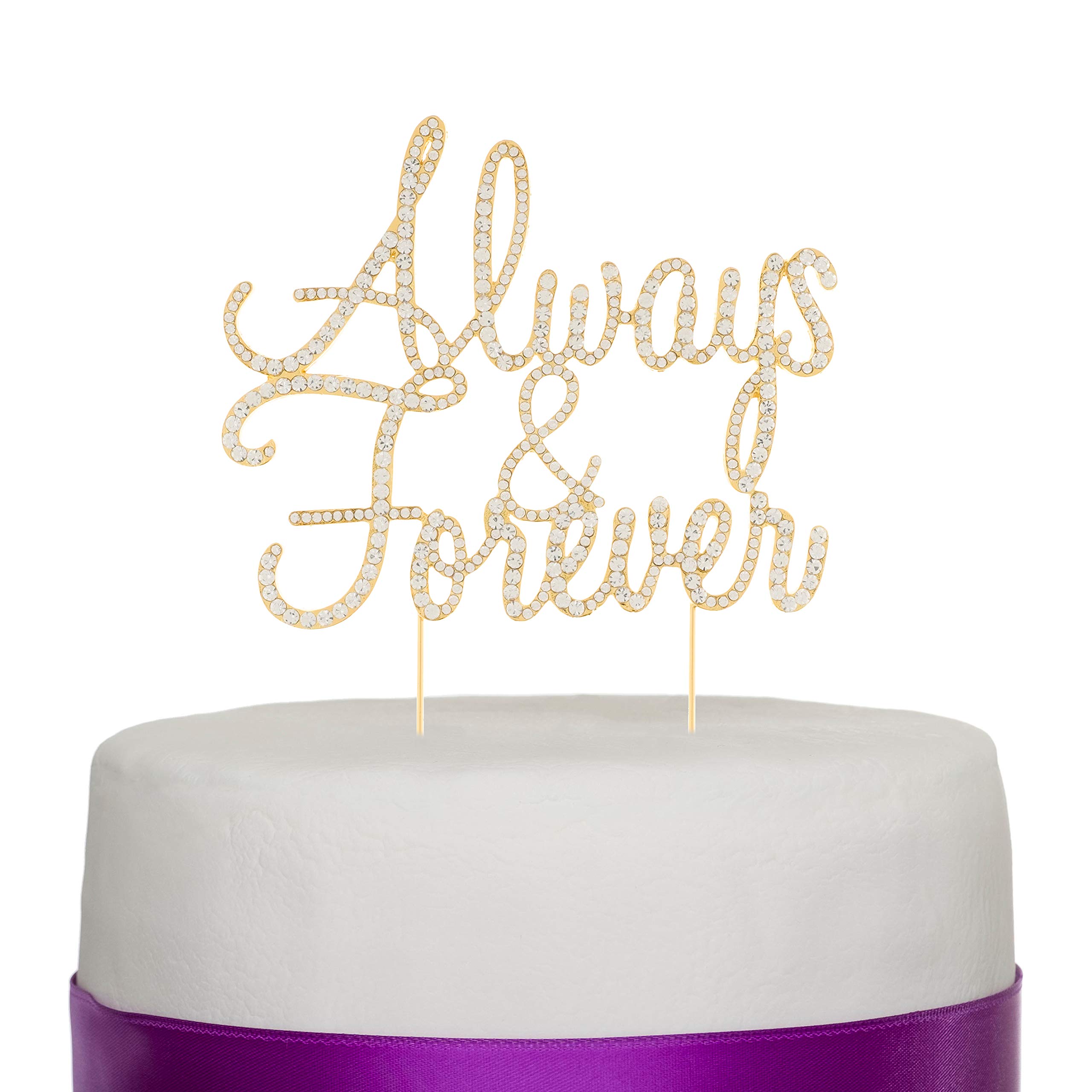 (Gold) - Ella Celebration Always and Forever Wedding Cake Topper, Gold Rhinestone Romantic Decoration (Always & Forever) (Gold)