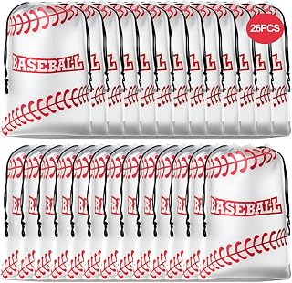 26 Pack Baseball Drawstring Gift Bags, 8" x 12" Reusable Baseball Goodie Bags, Waterproof Baseball Party Favor Bags for Snack Treat, Plastic Packaging Storage for Baseball Themed Party Supplies