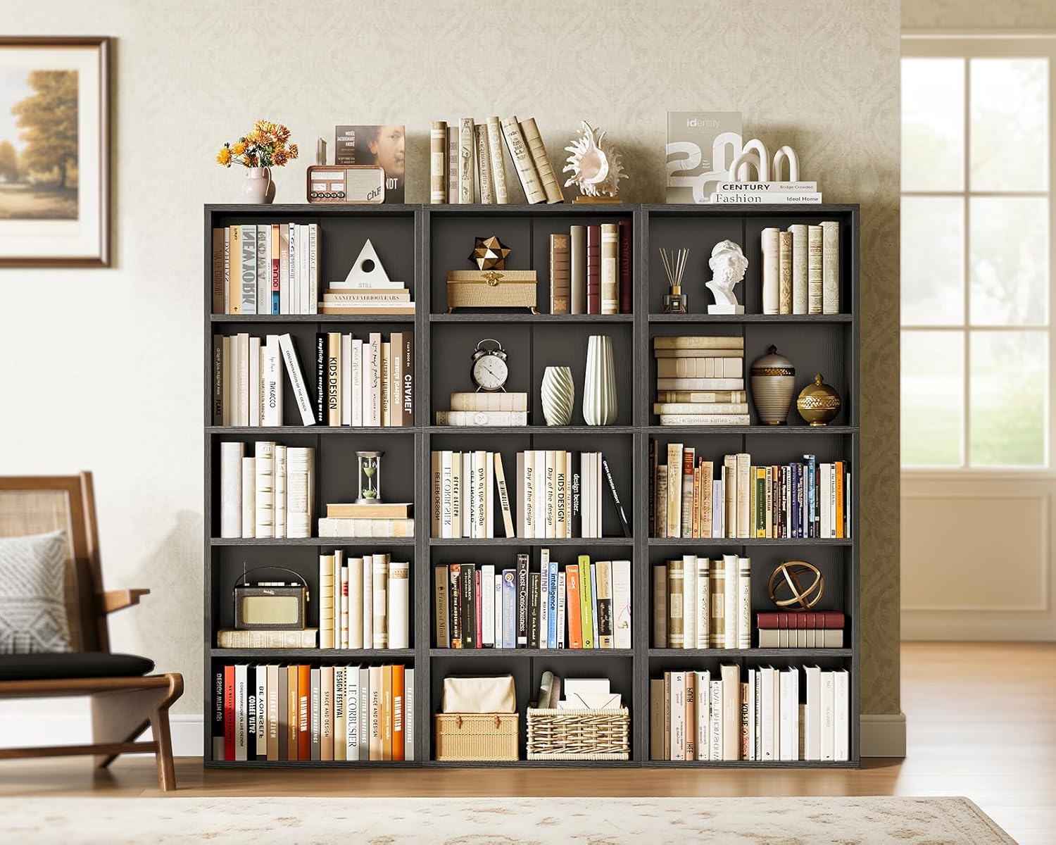 Casaottima 5-Tier Open Bookshelf and Bookcase, Floor Standing Display Storage Shelves for Living Room, Tall Book Shelf for Bedroom, Home Office, Dining Room, Black