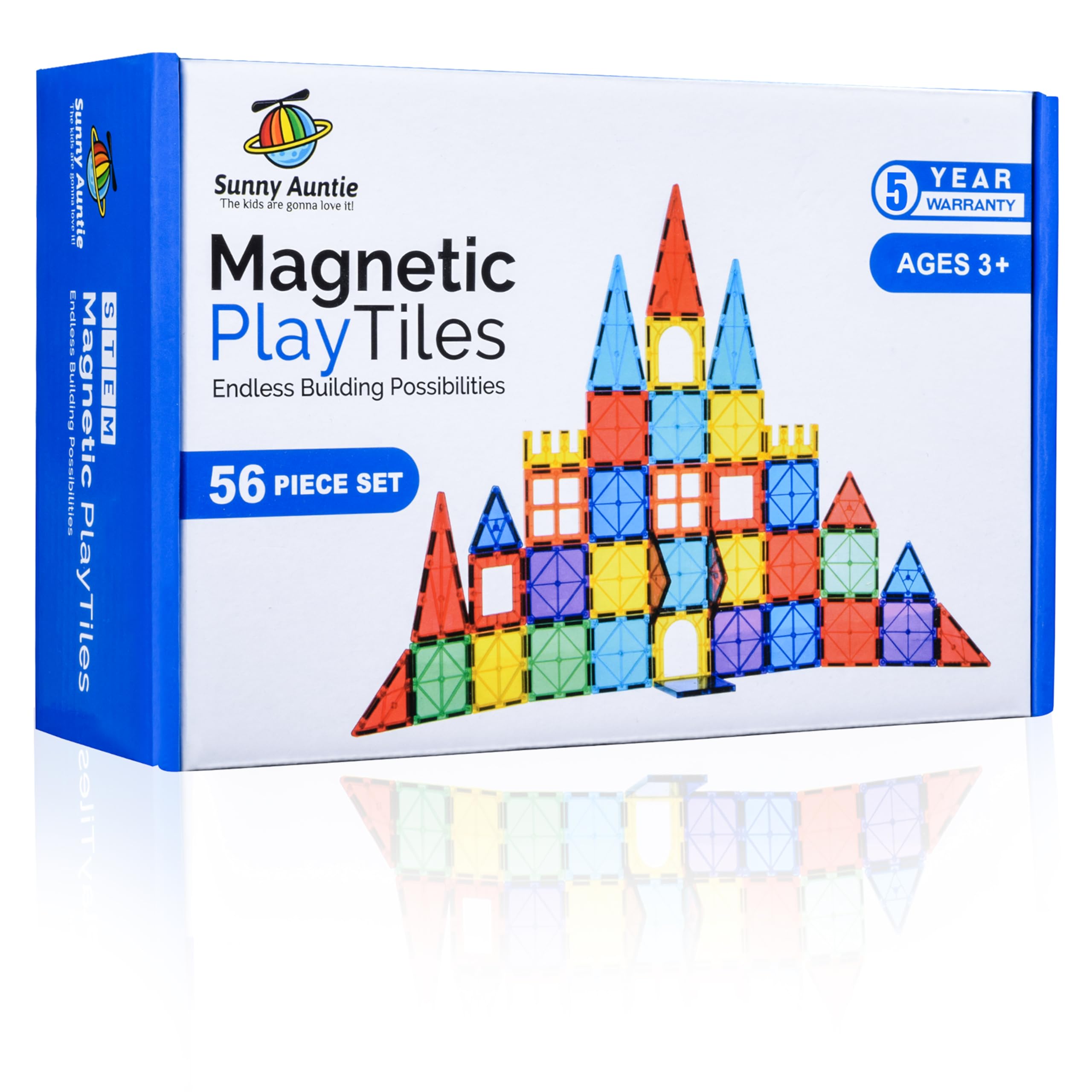 SUNNY AUNTIE Magnetic Tiles 56 PCS, Toy for 3 4 5 6 Year Old Boys Girls Kids & Toddlers, Magnetic Blocks Building Set for kids, STEM Educational Building Toy, Great Gift for Kids Aged 3-8