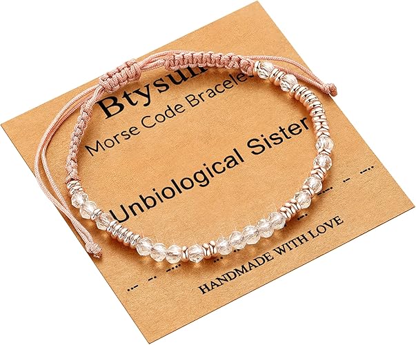 Btysun Morse Code Bracelets for Women Christmas Gift Stocking Stuffers for Teens Pink Braided Bracelets Inspirational Best Friend Birthday Gifts for Her High School Graduation Gifts for Her 2025 Mom Bracelet Jewelry