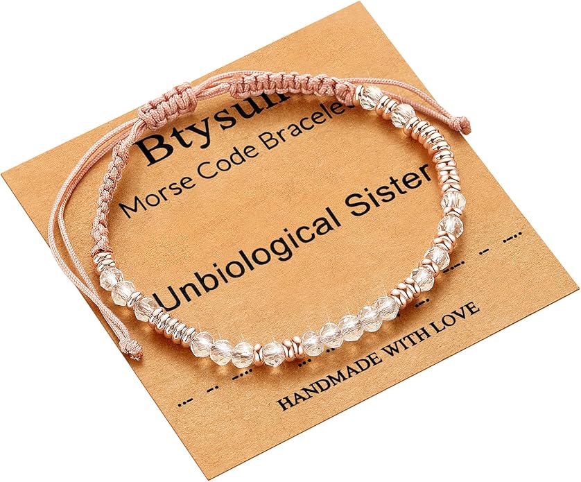 Btysun Morse Code Bracelets for Women Christmas Gift Stocking Stuffers for Teens Pink Braided Bracelets Inspirational Best Friend Birthday Gifts for Her High School Graduation Gifts for Her 2025 Mom Bracelet Jewelry