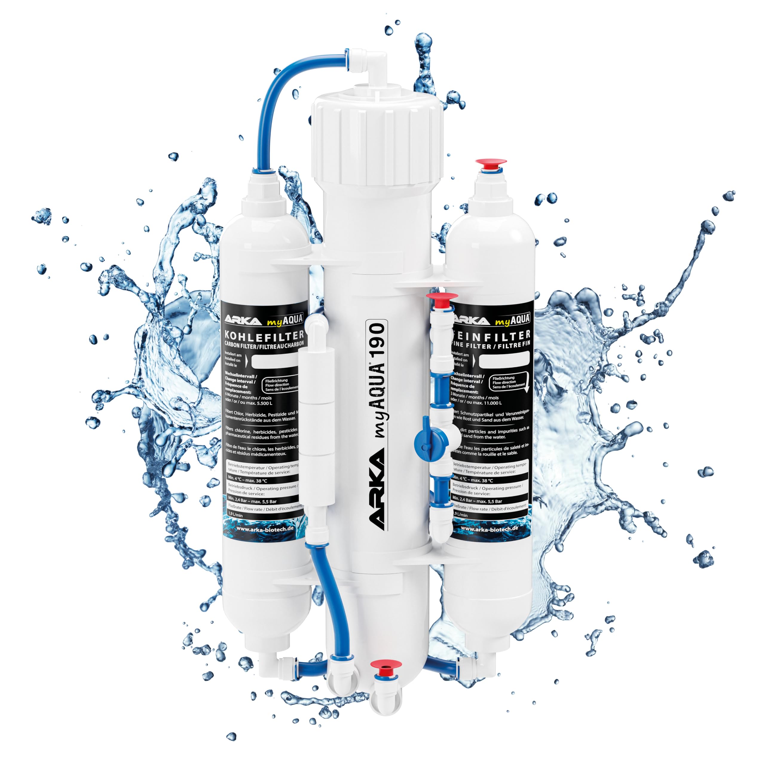 Osmoseur aquarium 190 L/j – eau ultra pure pour poissons, plantes & crevettes – triple filtration anti-nitrates, chlore & métaux lourds – facile à installer, sans électricité – ARKA myAqua190