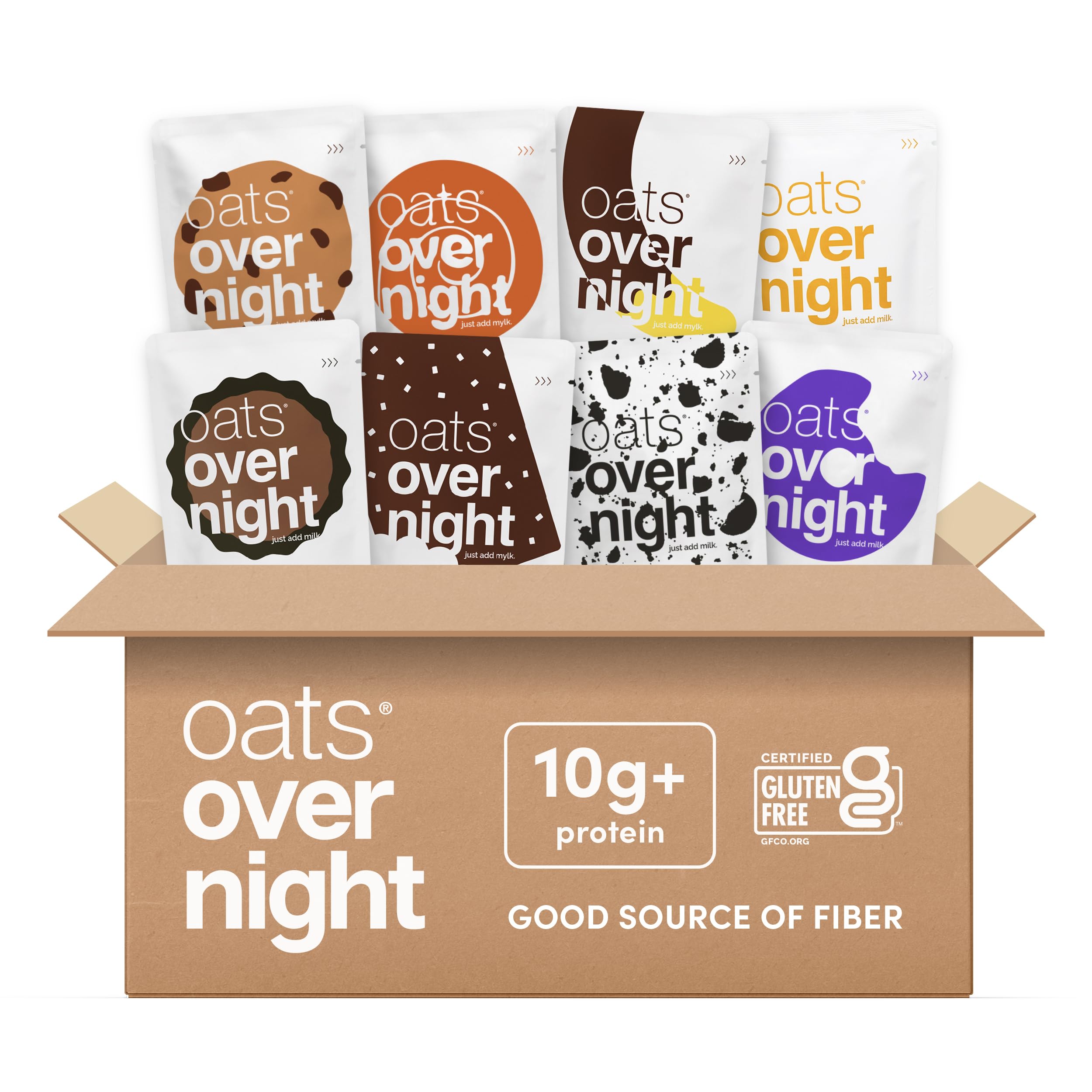 Oats Overnight Dessert Variety Pack - High Protein, High Fiber Breakfast Protein Shake - Gluten Free Oatmeal, Non GMO High Protein Oatmeal - Salted Toffee, Chocolate Satin Pie & More Flavors (8 Pack)