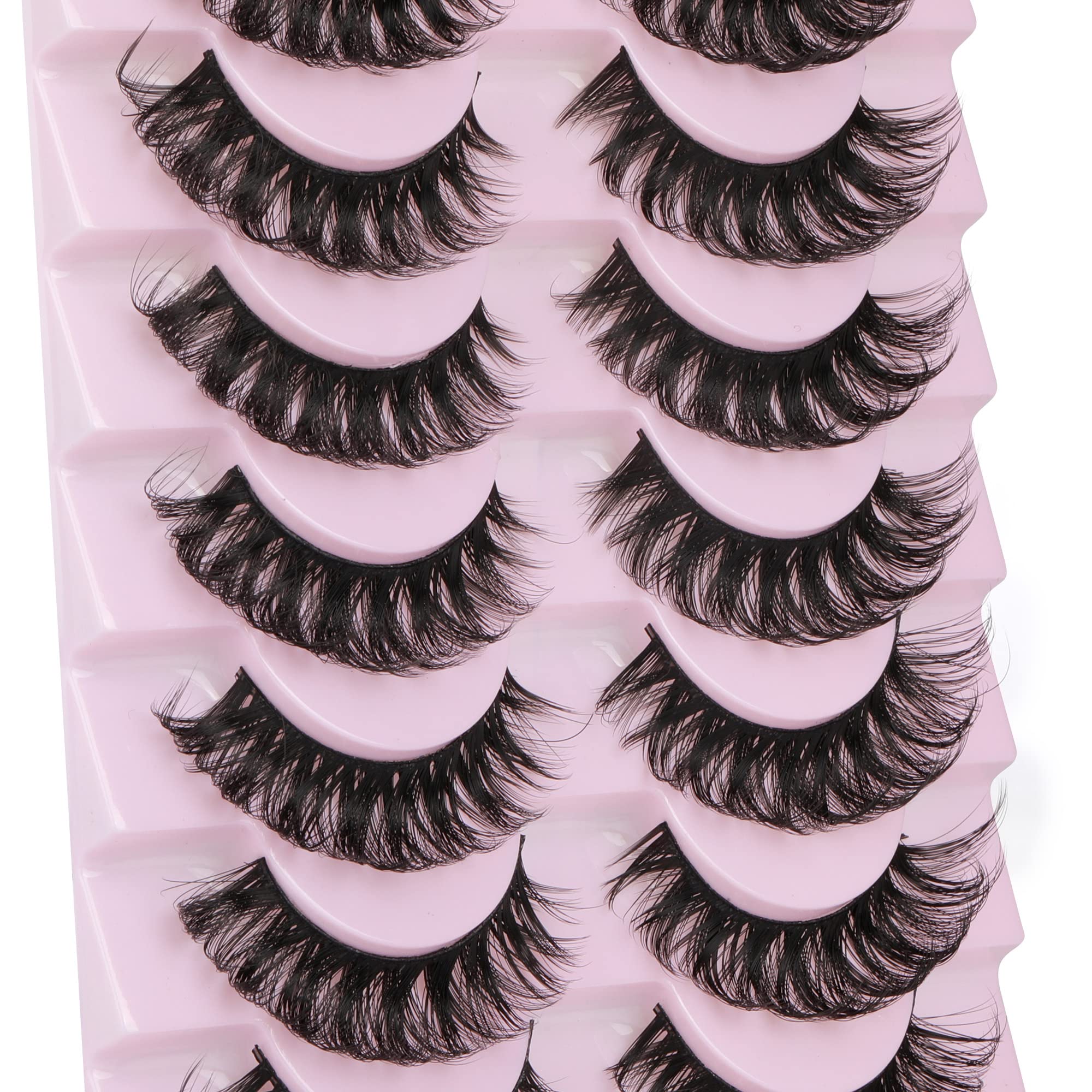 wiwoseo False Eyelashes Russian Strip Lashes Natural Wispy Fluffy D Curly 18MM Fake Eyelashes 10 Pairs Pack