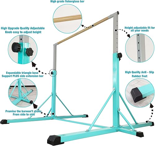 Miniatura 9 de Barra de gimnasia para niños de 5 a 20 años, altura de la barra de entrenamiento de gimnasia de 35.4 a 59 pulgadas, 45 a 71 pulgadas, longitud de la