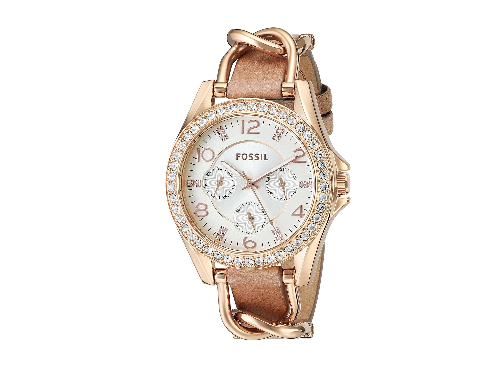 Fossil Orologio Riley da donna, movimento cronografo al quarzo con cinturino in acciaio inossidabile o in pelle