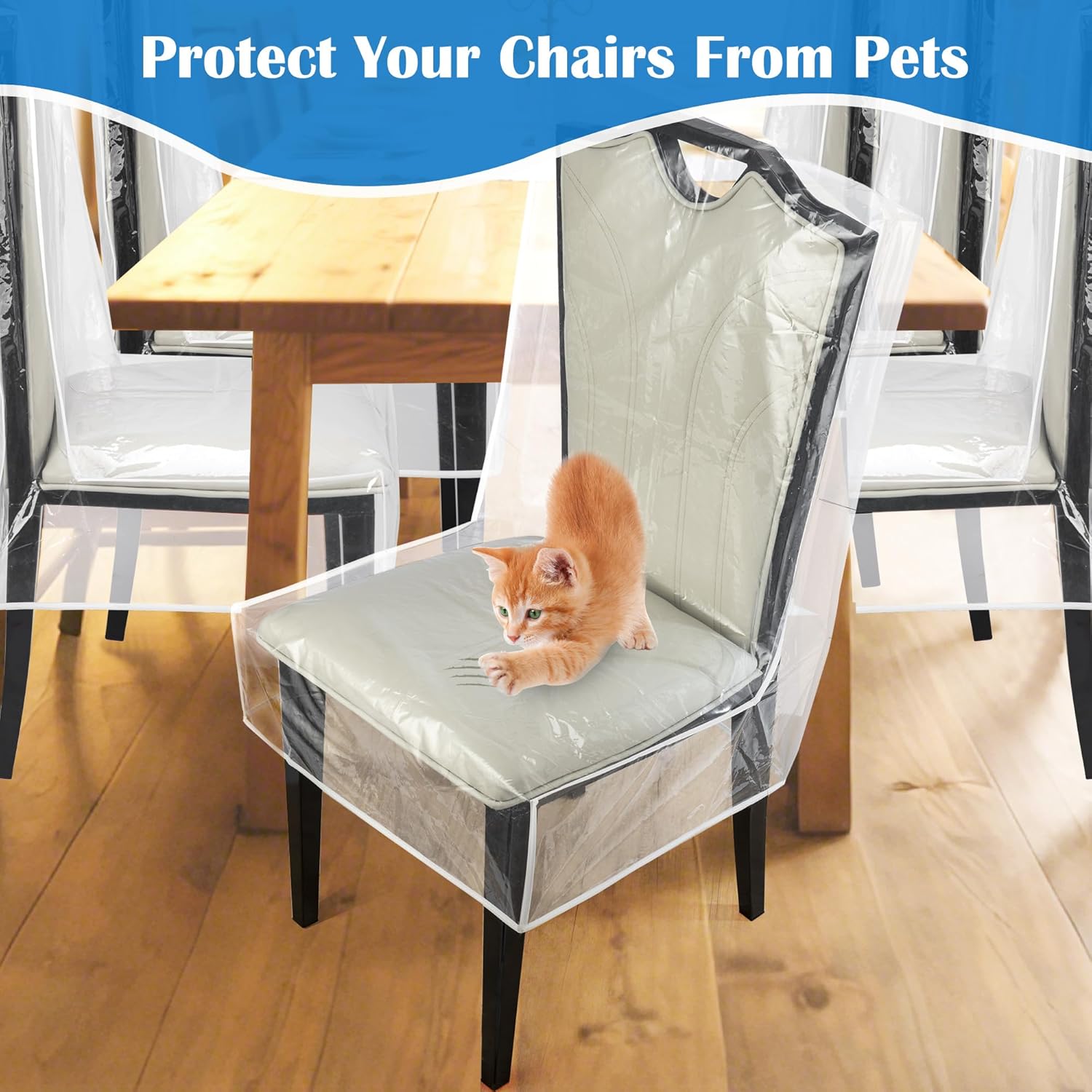 Dining Chair Covers, Waterproof Kitchen Chair Protectors,Clear Plastic Seat Chair Protector,Keep Your Chair Away from Water Dust Stain and Pet Claws W/21 x D/18(Fits 16-23",4 Pack)