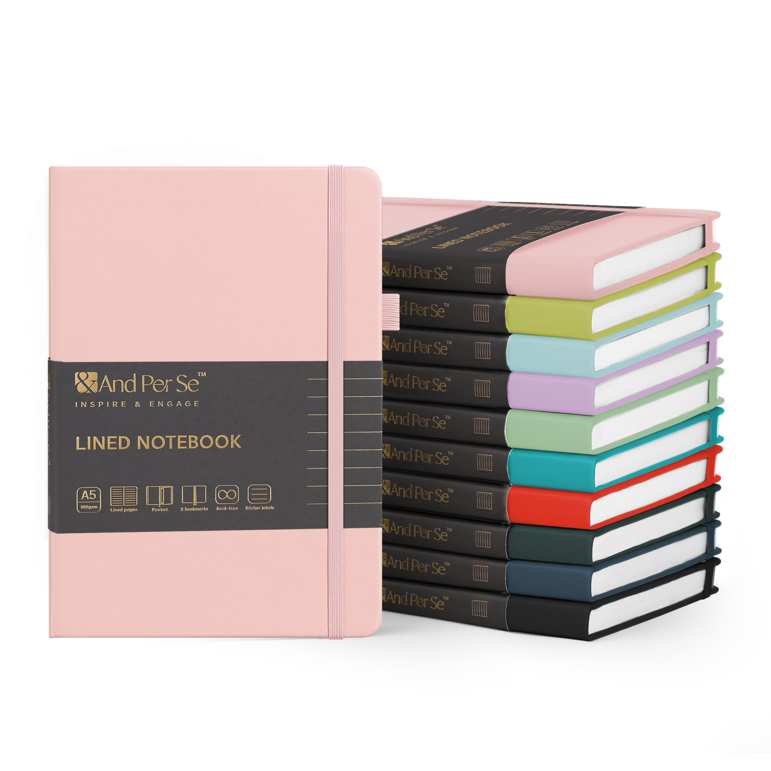 &And Per Se 10-Pack Lined Notebooks, A5 Hardcover, 160 Pages 100gsm Thick Paper, Office Supply Bulk Order, Corporate New Hire Kits, Breakroom Essentials – College Ruled, 10 Units (Pastel Colors) — image 1