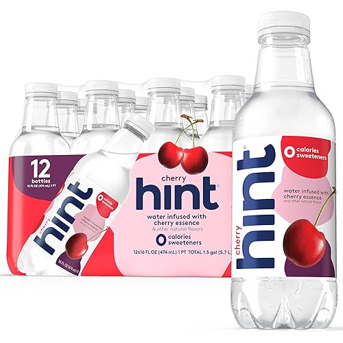 Hint - Botellas de agua pura con sabor a cereza, de 16 onzas, cero azúcar, cero calorías, cero edulcorantes, cero conservantes, cero sabores