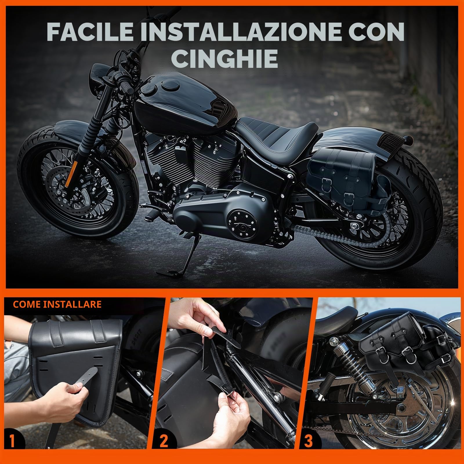 DREAMIZER 1 Paio Borse Laterali per Moto Portabicchieri Sinistro e Destro in Pelle PU Compatibile con Harley Sportster XL883 Softail Dyna V-star Shadow