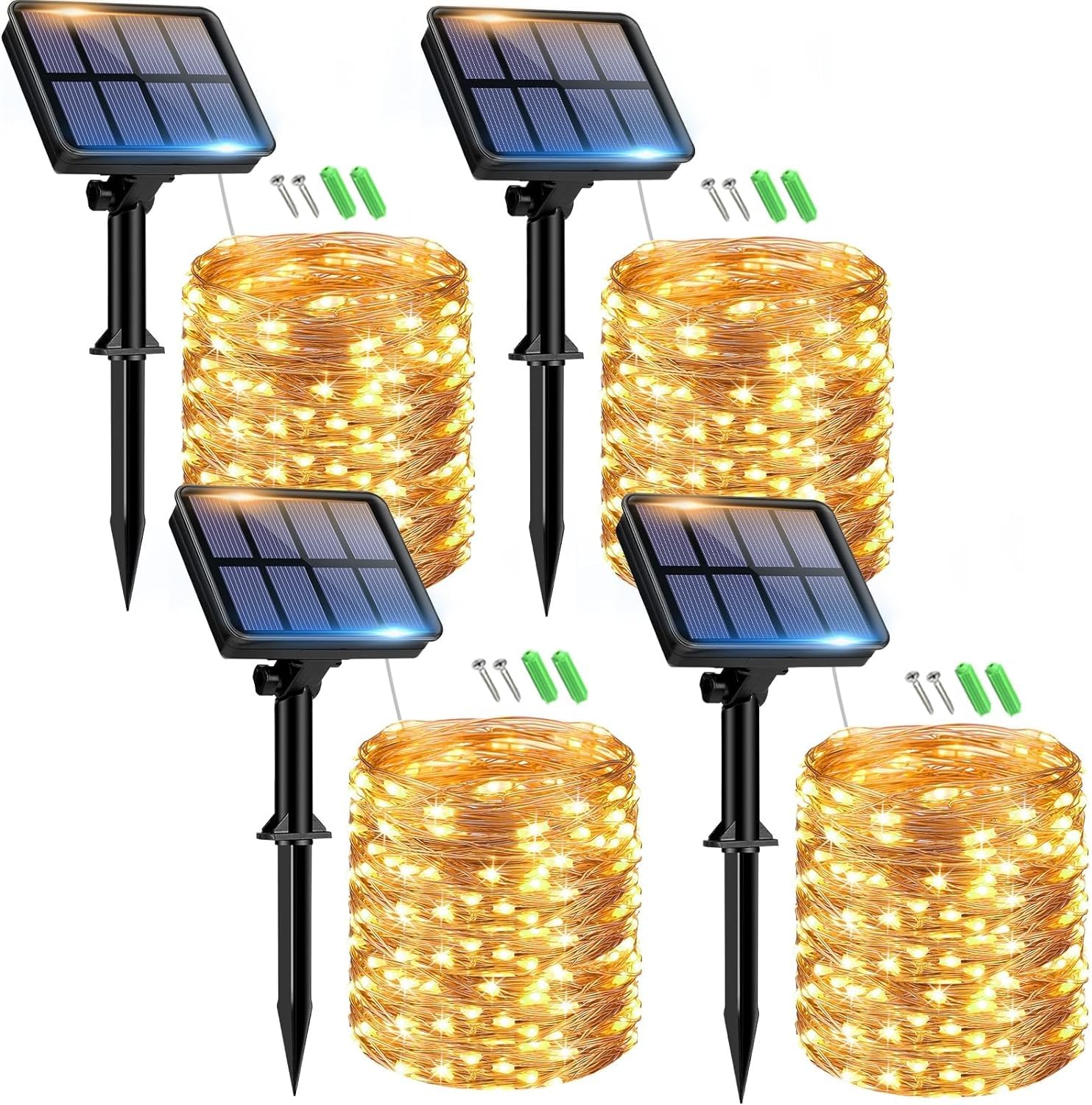 btfarm 4 Pacchi Luci Solari Esterno, 15+2M 150LED Catena Luminosa Esterno Solare, 8 Modalità Impermeabili Filo di Rame Led Lucine Esterno Energia Solare Decorative Per Giardino Albero Natale
