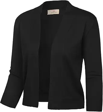 Women's 3/4 Sleeve Cardigan Knit Sweaters Cropped Open Front Shrug Bolero…