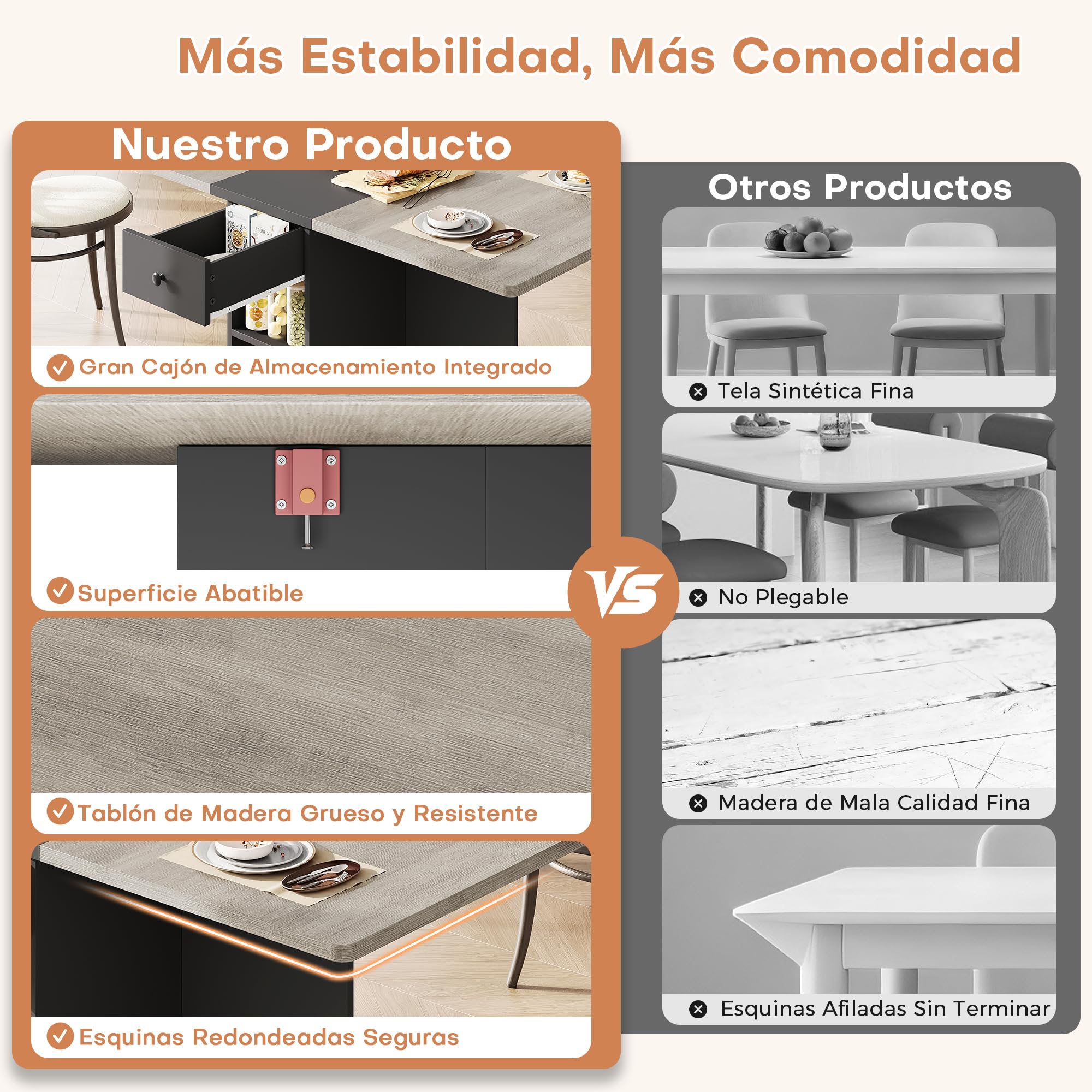 Jocoevol Table à Manger Pliable Gain de Place pour 4 Personnes, Table de Repas Pliante avec Tiroir et étagère de Rangement, Table de Cuisine et de Salle à Manger à Plateau Rabattable équipée (Gris)