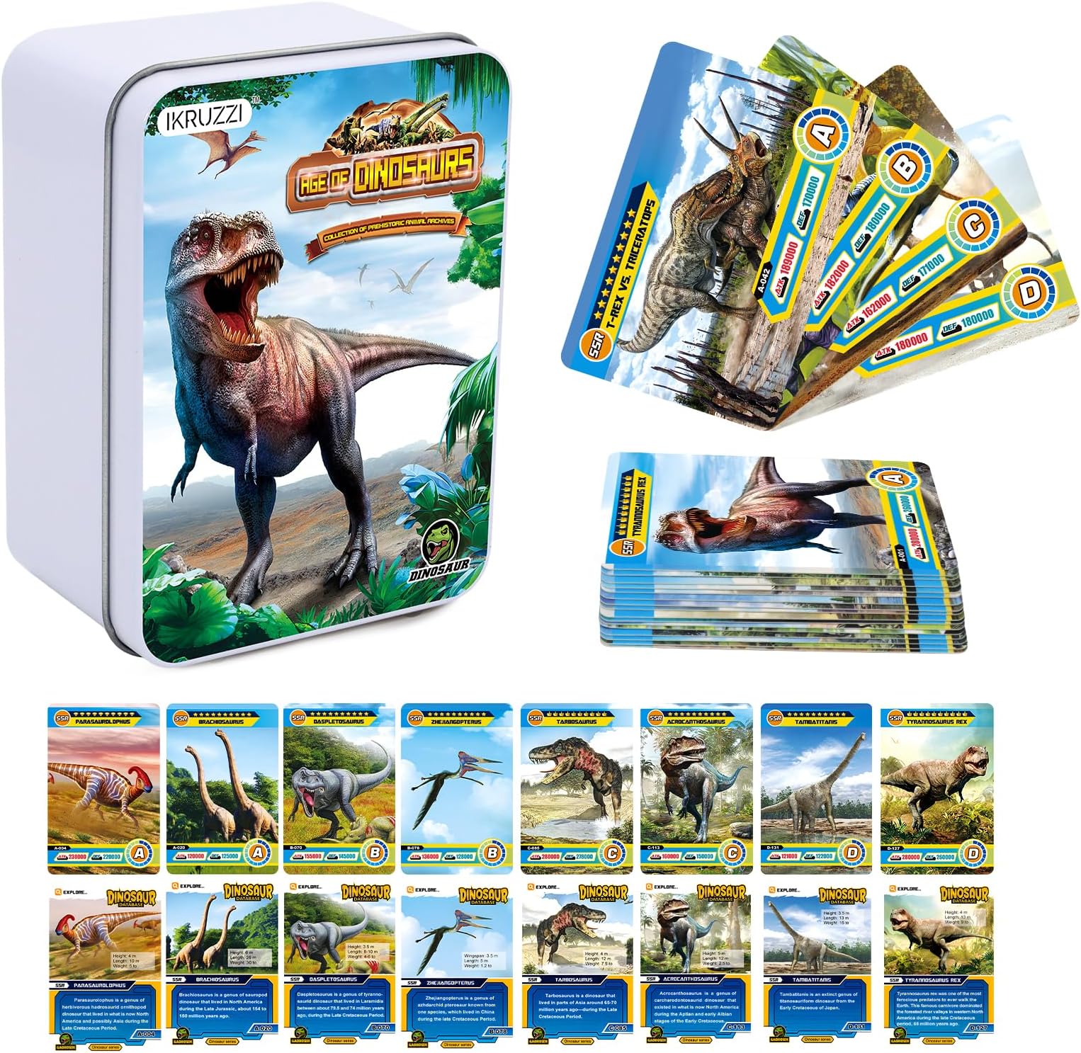 168 PCS Dinosaur Cards Set,Dinosaur Educational Learning Flash Cards,Collectible Dinosaur Trading Cards for Kids,Dino Games Cards,Prehistoric Animals Toys