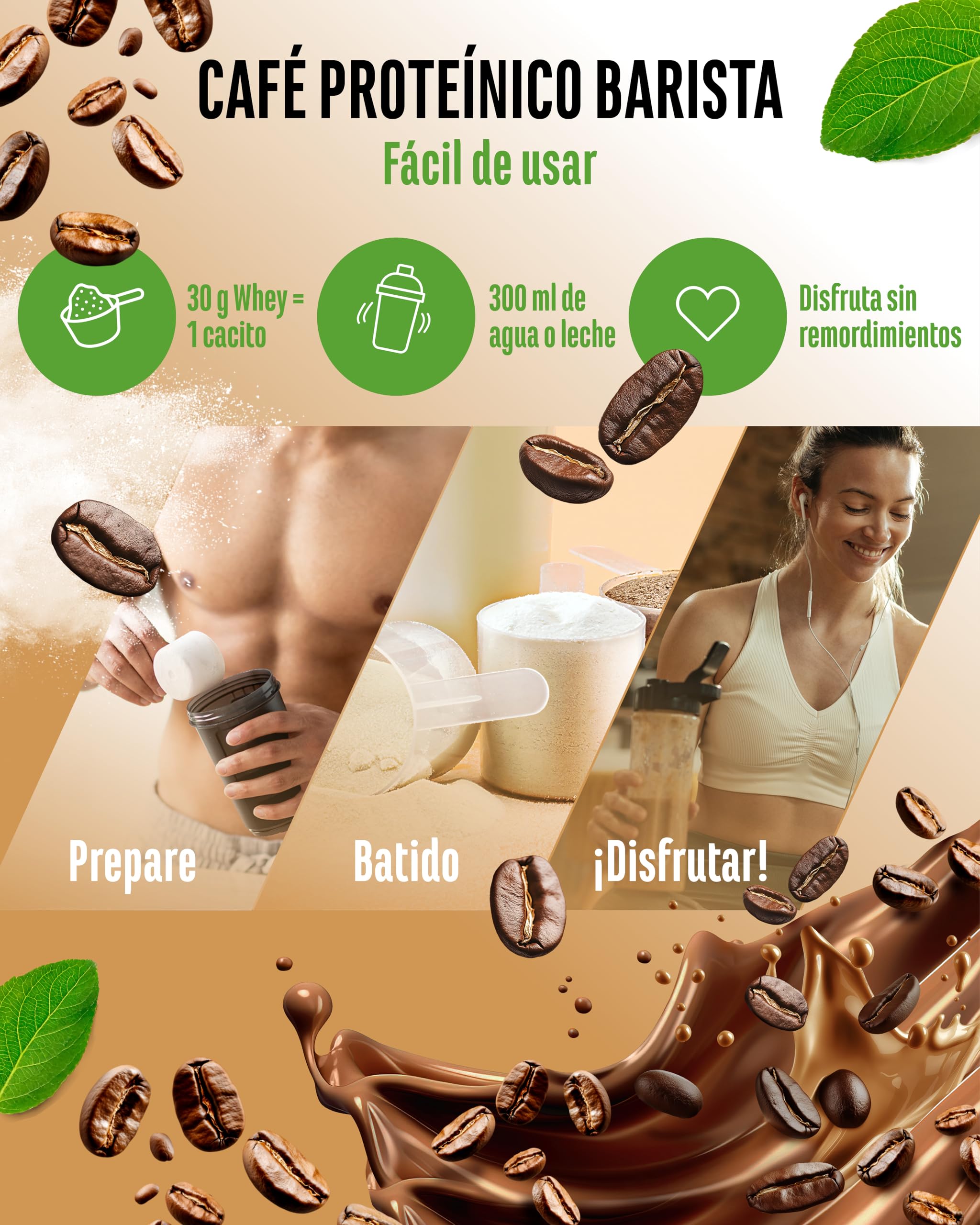Barista Protein Coffee: café cremoso con proteínas vegetales, café auténtico y cafeína, bajo en azúcar y grasas, sin soja, 908 g, Classic Vegan.