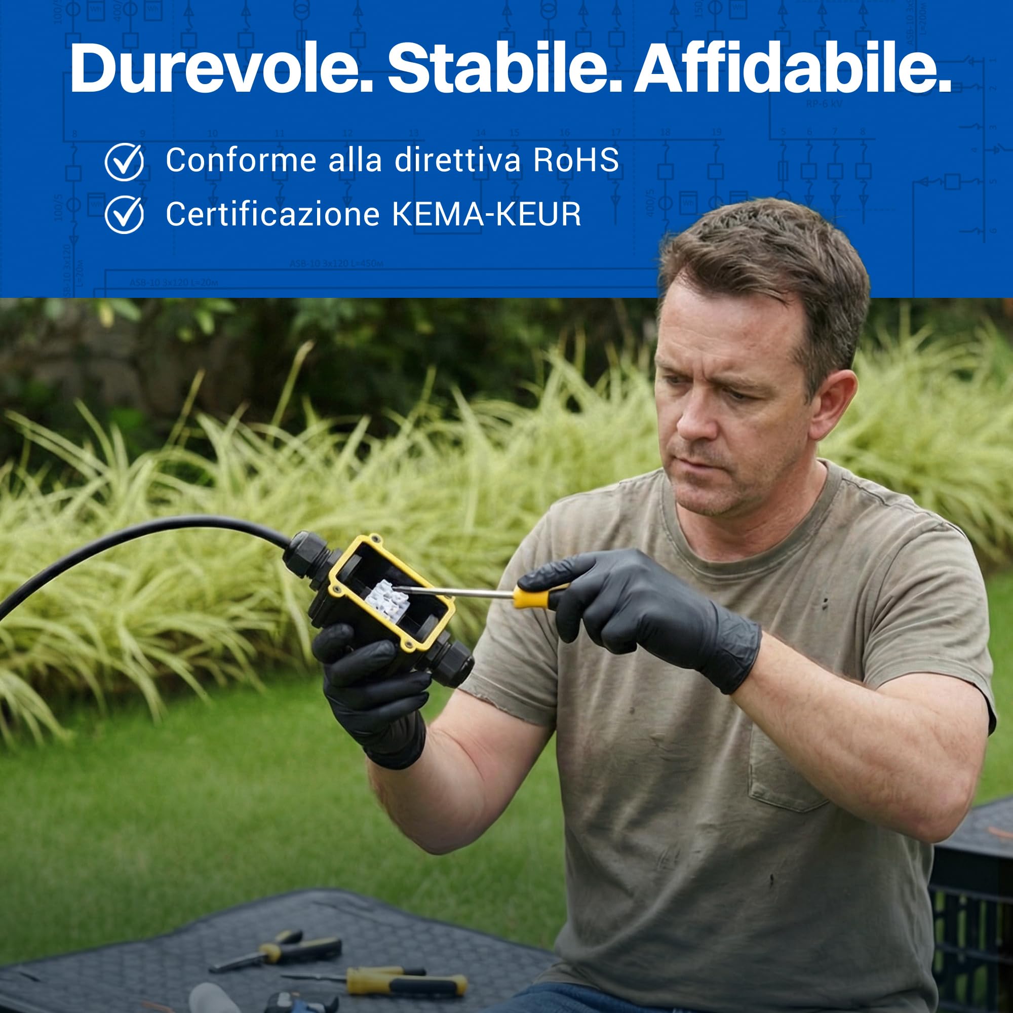 Scatola di giunzione impermeabile Intratec 10x con 2 aperture per cavi da 5-12 mm – Scatola di distribuzione esterna impermeabile IP68 installazione in giardino e cavi interrati – 138 x 43 x 36mm