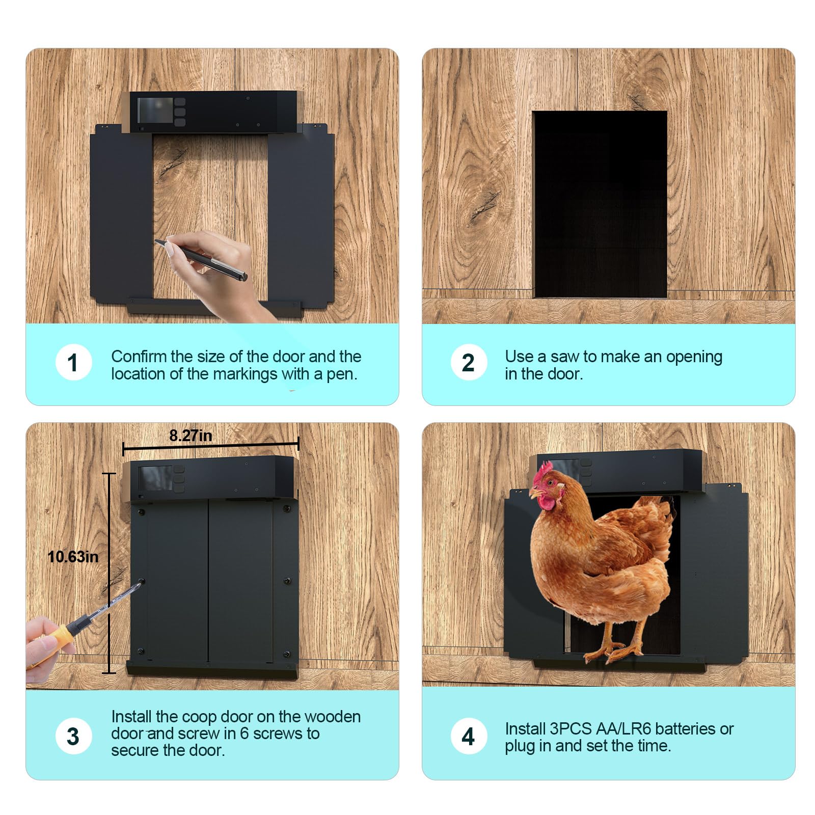 Porta per pollaio, apriporta automatico per pollaio, ampio display LCD con timer e sensore di luce, protezione anti-pizzico