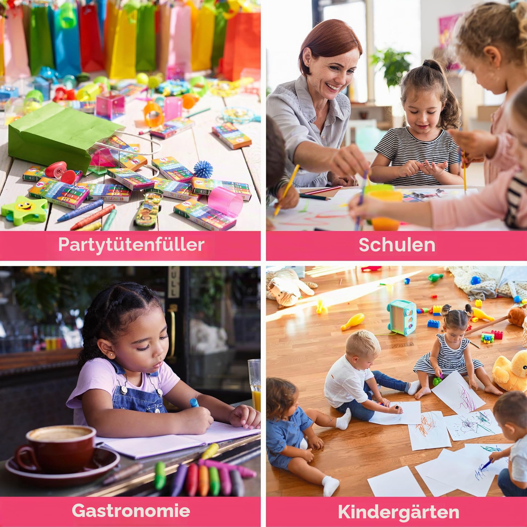 THE TWIDDLERS 144 Boxen Mini Wachsmalstifte 4 Farben, 576 Stück Großpackung | Mitgebsel Kindergeburtstag, Wurfmaterial Karneval, Pinata Füllung, Tombola, Kindergarten, Grundschule, Werbegeschenk