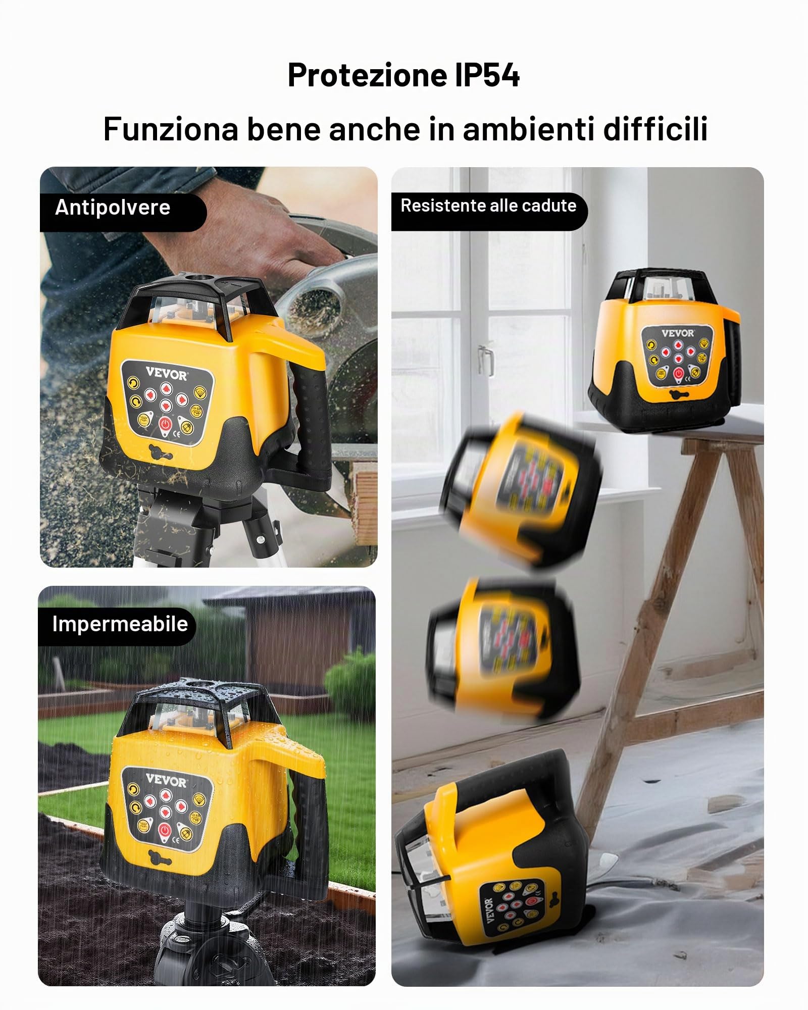 VEVOR Kit Livella Laser Rotante Raggio Rosso Portata 300 m, Inclinazione Regolabile, Rotazione 360 Gradi, Kit Scatola da Trasporto, Impermeabile IP54, Ricevitore Telecomando