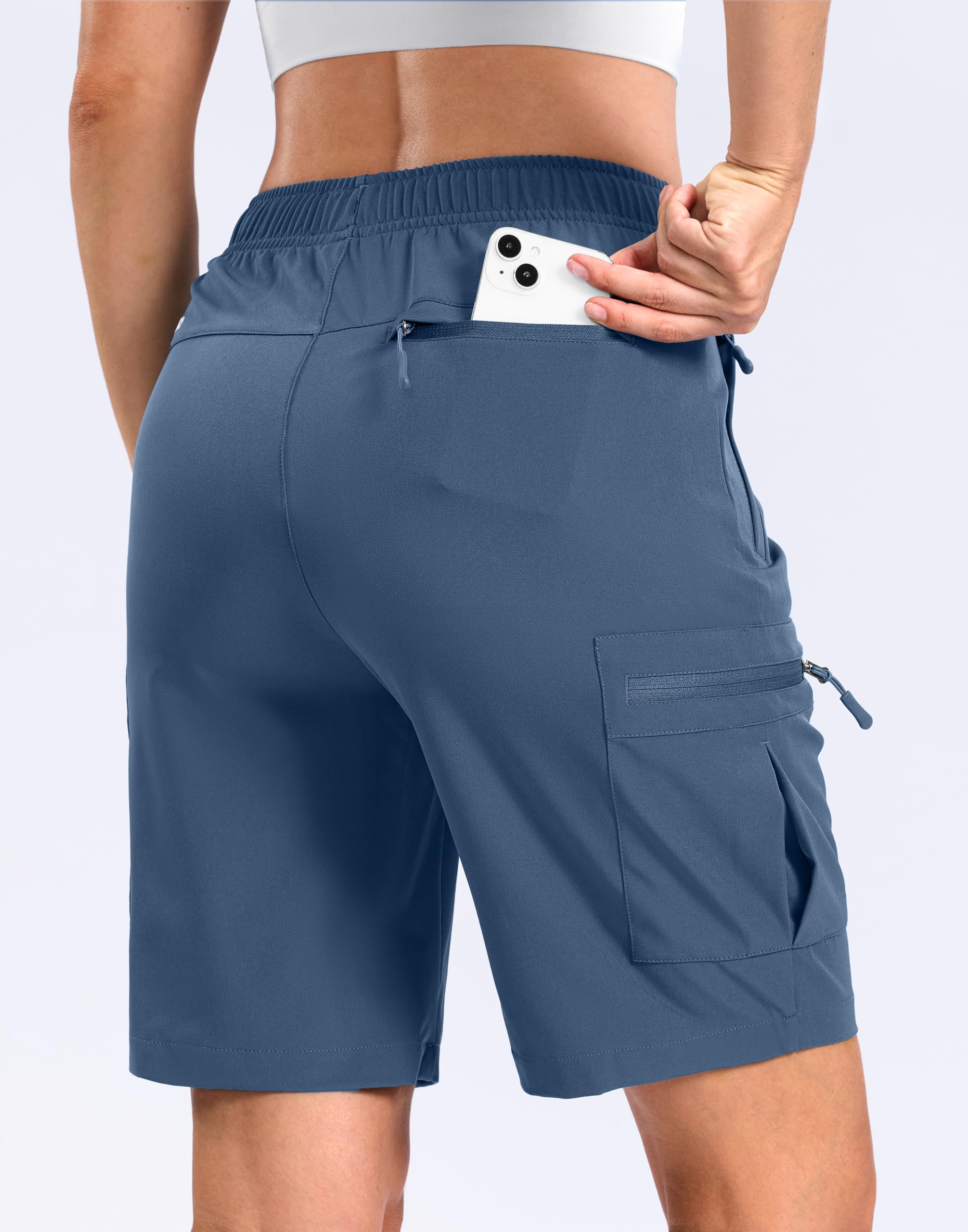 SANTINY Short cargo de randonnée léger pour femme de 17,8 cm/22,9 cm avec 5 poches à fermeture éclair, séchage rapide, court de golf d'été pour femme
