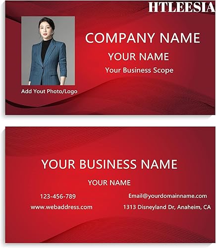 Htleesia Tarjetas de visita personalizadas con logotipo e imagen personalizable (parte delantera y trasera) 500 piezas a todo color - plantilla