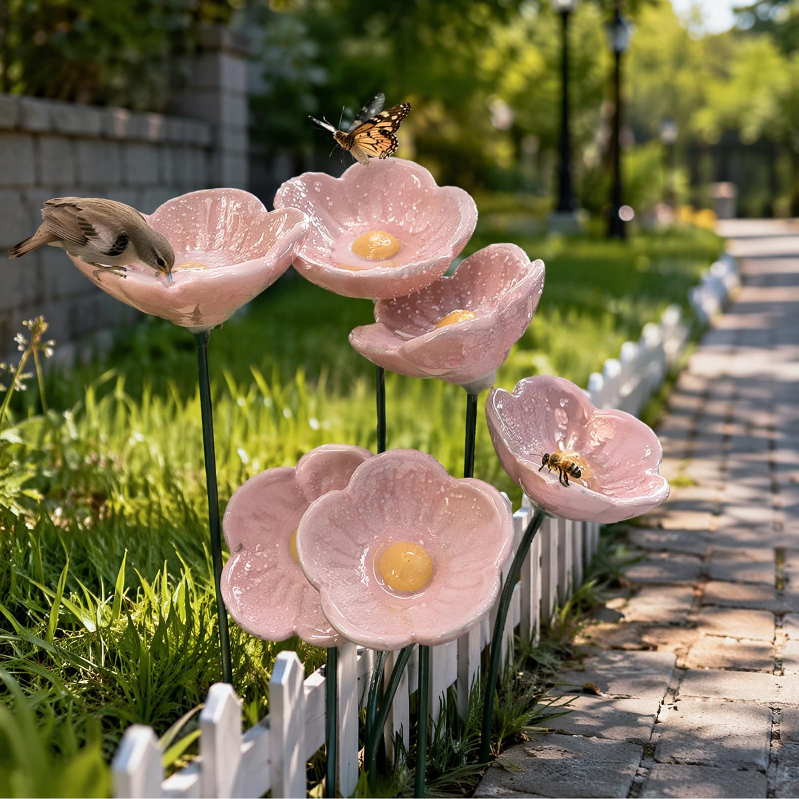 Bee Water Feeder Flower, Bee Watering Station for Garden Cups Butterfly Bees Ceramic Drinking and Water Bath Feeder Cup Blossoms Flowers Shaped Design Poppies Bowl Wildlife Feeding Watring Pollinator โ image 1