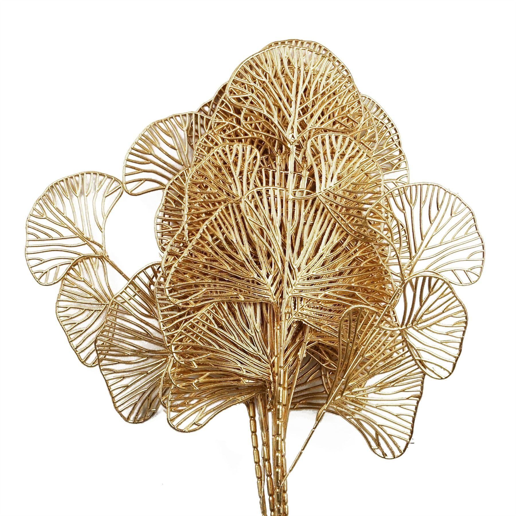Leaf - Artificial Flower Arrangement - 65cm Golden Leaves - Pack of 6 - Gold