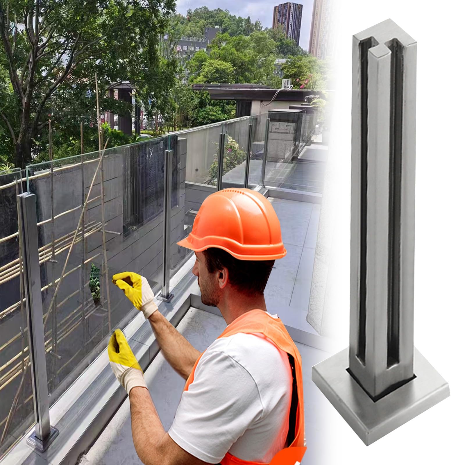Zaqycm Silver Corner Post Landing Frameless Glass Balustrade Kit, Clear View Toughened Glass Panels Fence Baluster For Decking/Stairs/Outdoors Guardrail, 8-10Mm Staircase Railing Clamp(,95Cm/37.4 In)