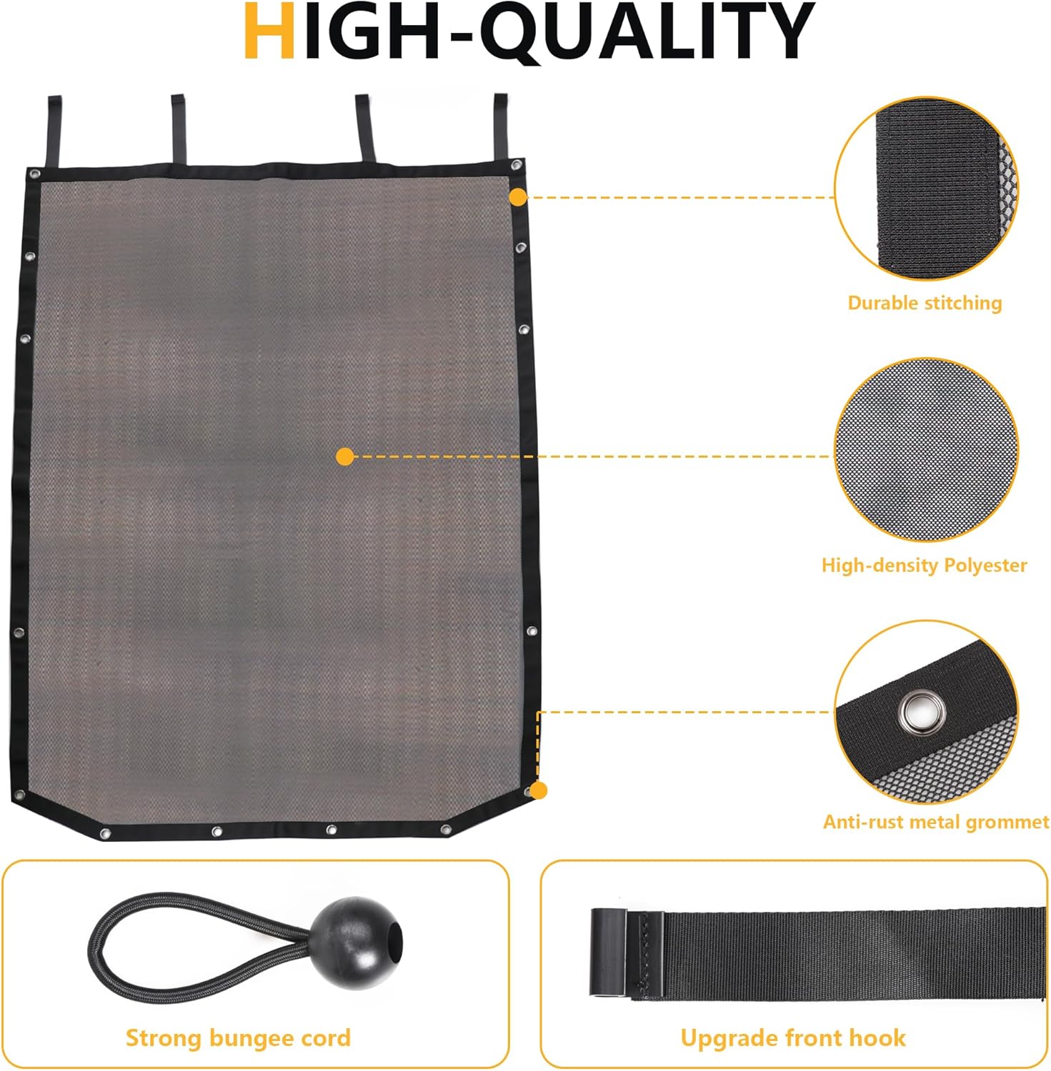 Sunshade for 2018-2023 Jeep Wrangler JLU 4 Door Full Length Mesh Sun Shade, JL Unlimited, Sport, Sport S, Sahara, Rubicon Sunshade Bikini Soft Top Cover Net, Blocks UV, Wind, Noise, Black