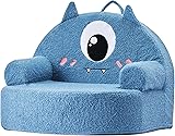 VEVOR Kids Chair Comfy, Monster Style Foam Toddler Chair with Armrests, Movable & Washable Kids Sofa Made of 28D Sponge & Teddy Plush for Playroom, Bedroom, Living Room, Ideal Present for Child, Blue - 9
