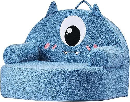 VEVOR Kids Chair Comfy, Monster Style Foam Toddler Chair with Armrests, Movable & Washable Kids Sofa Made of 28D Sponge & Teddy Plush for Playroom, Bedroom, Living Room, Ideal Present for Child, Blue - 9
