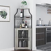 Vista 10 de IDEALHOUSE Armario de esquina para bar de vinos con estante desmontable para vinos, armario de bar con soporte para vidrio, aparador pequeño