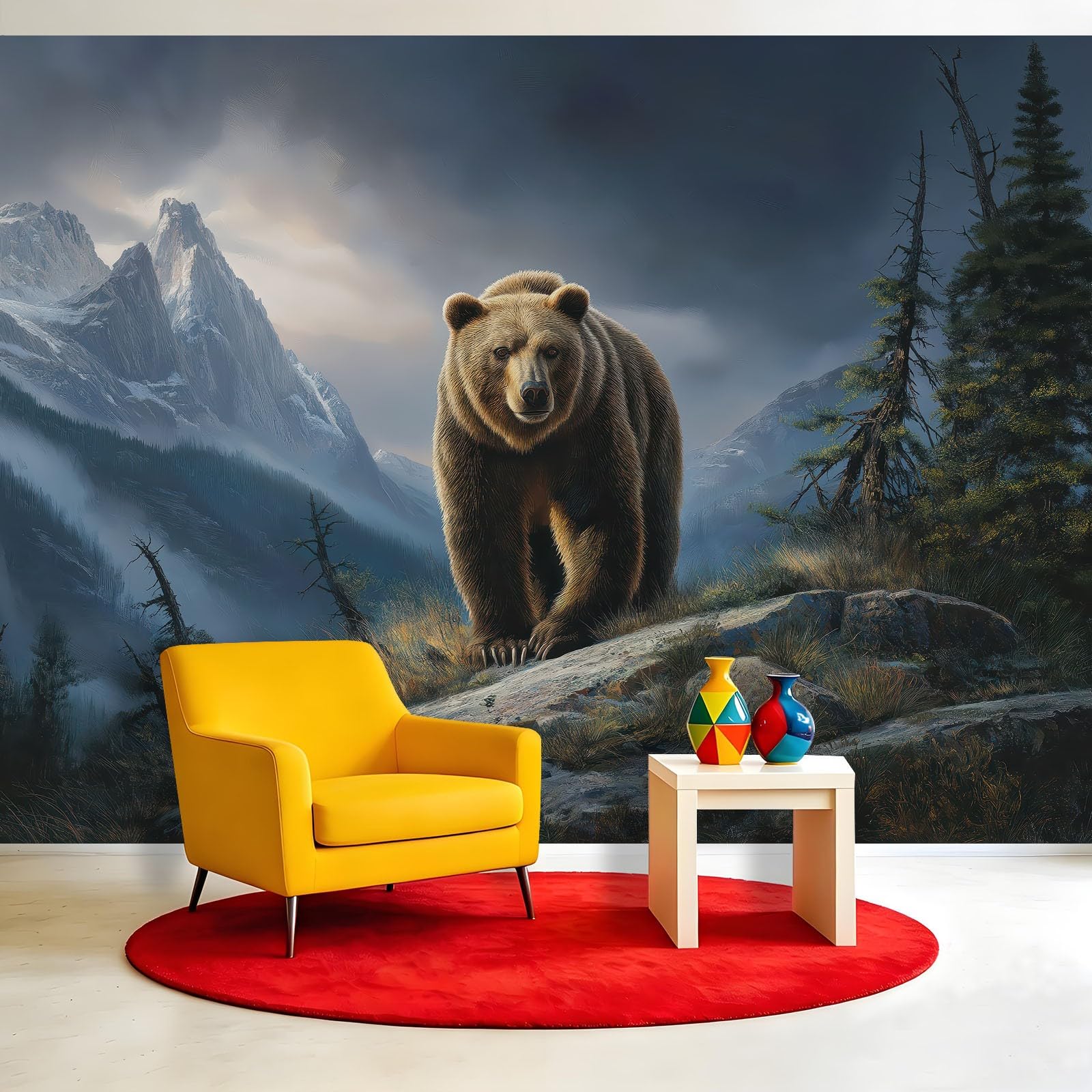 Générique Panoramiczna tapeta, dzikie zwierzęta niedźwiedź brązowy 250 x 175 cm plakat 3D gigantyczny mural - naturalna tapeta z krajobrazem do salonu, pokoju dziecięcego dla dorosłych i gabinetu