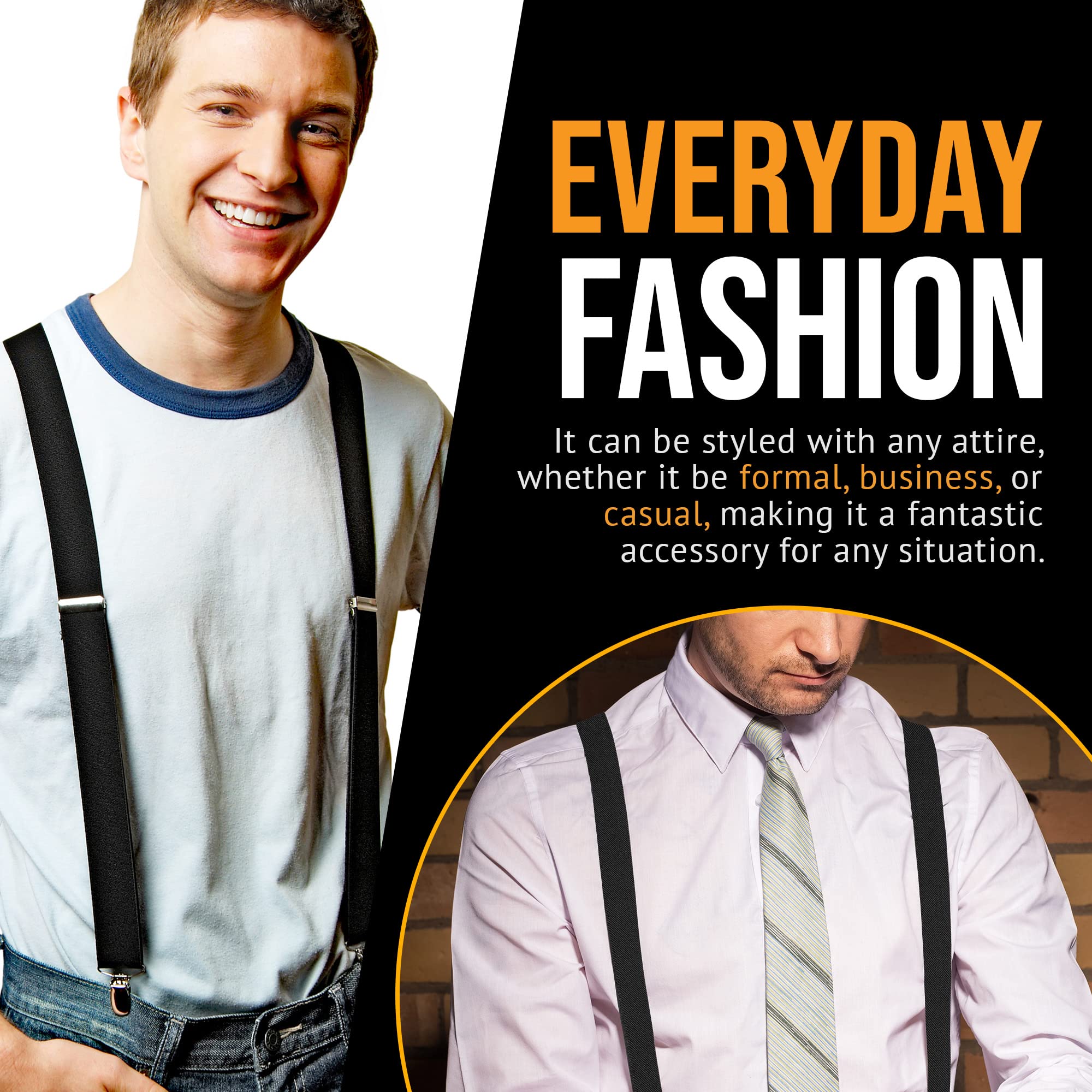 Suspenders for Women Elastic X-back Adjustable Straight Clip on -Black (Tall, 54 Long)