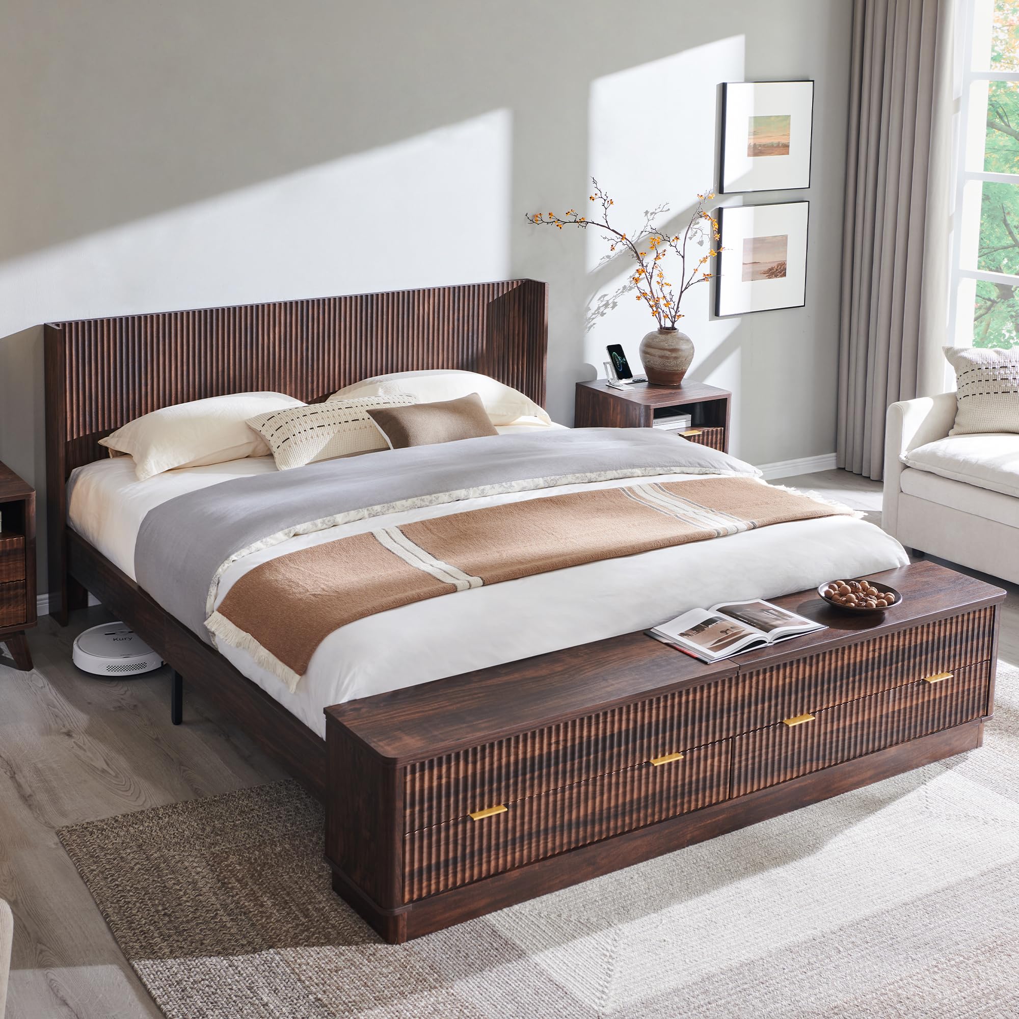 T4TREAM Fluted King Size Bed Frame