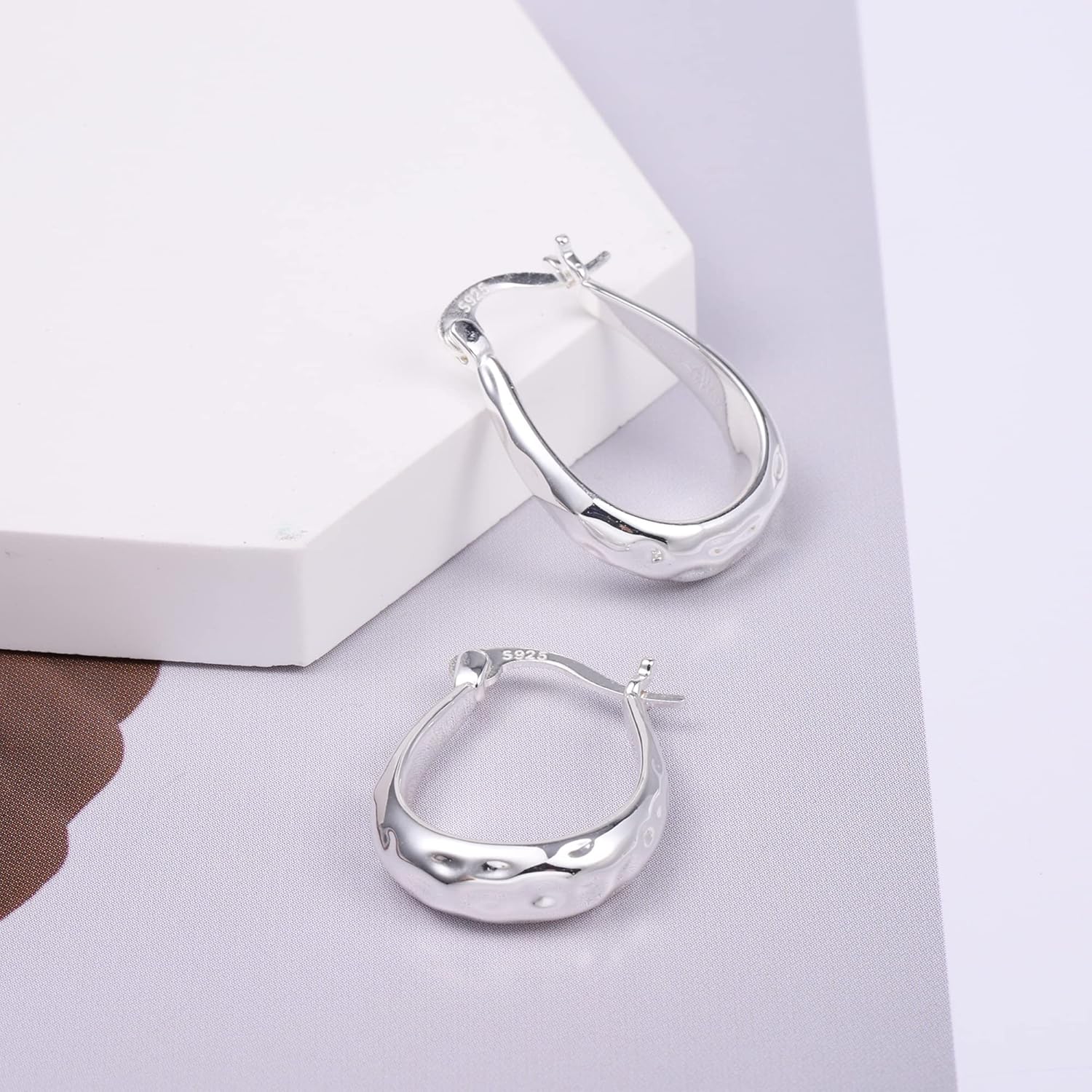Sterling Silver Hoop Earrings for Women Silver Oval Hoop Earrings Hypoallergenic U Shaped Hoops Earring for Jewelry Gifts A-Silver image 5 of 6 B09KXK3J9M