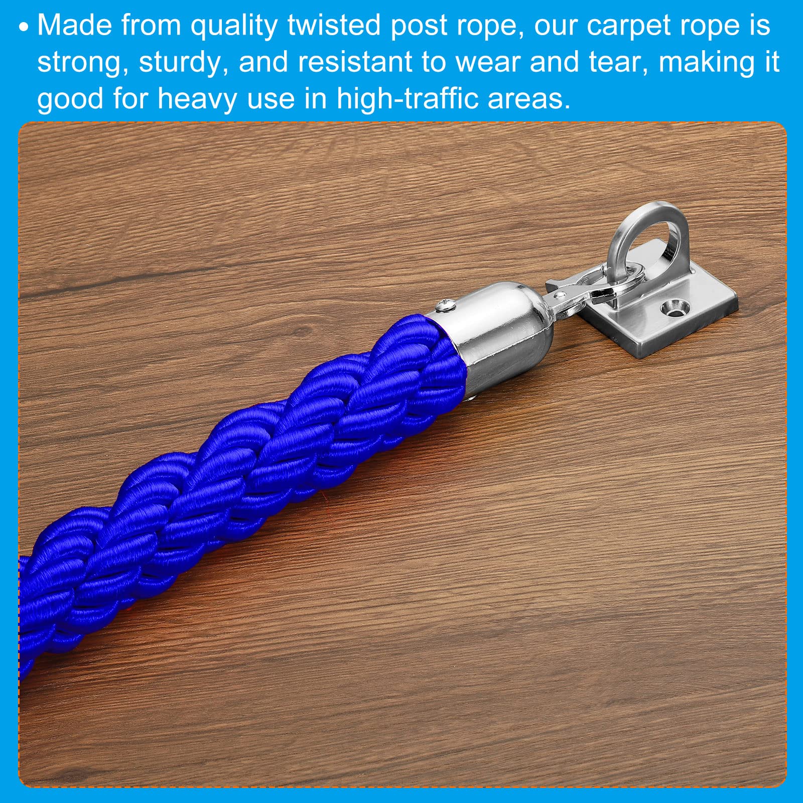 PATIKIL Montante Corda, 2pz 1,5m/5 Piedi Corda Barriera Corde Intrecciate per Pali con Moschettoni per Pali Supporti Divisori per Code Controllo Folla di Hotel, Blu Argento