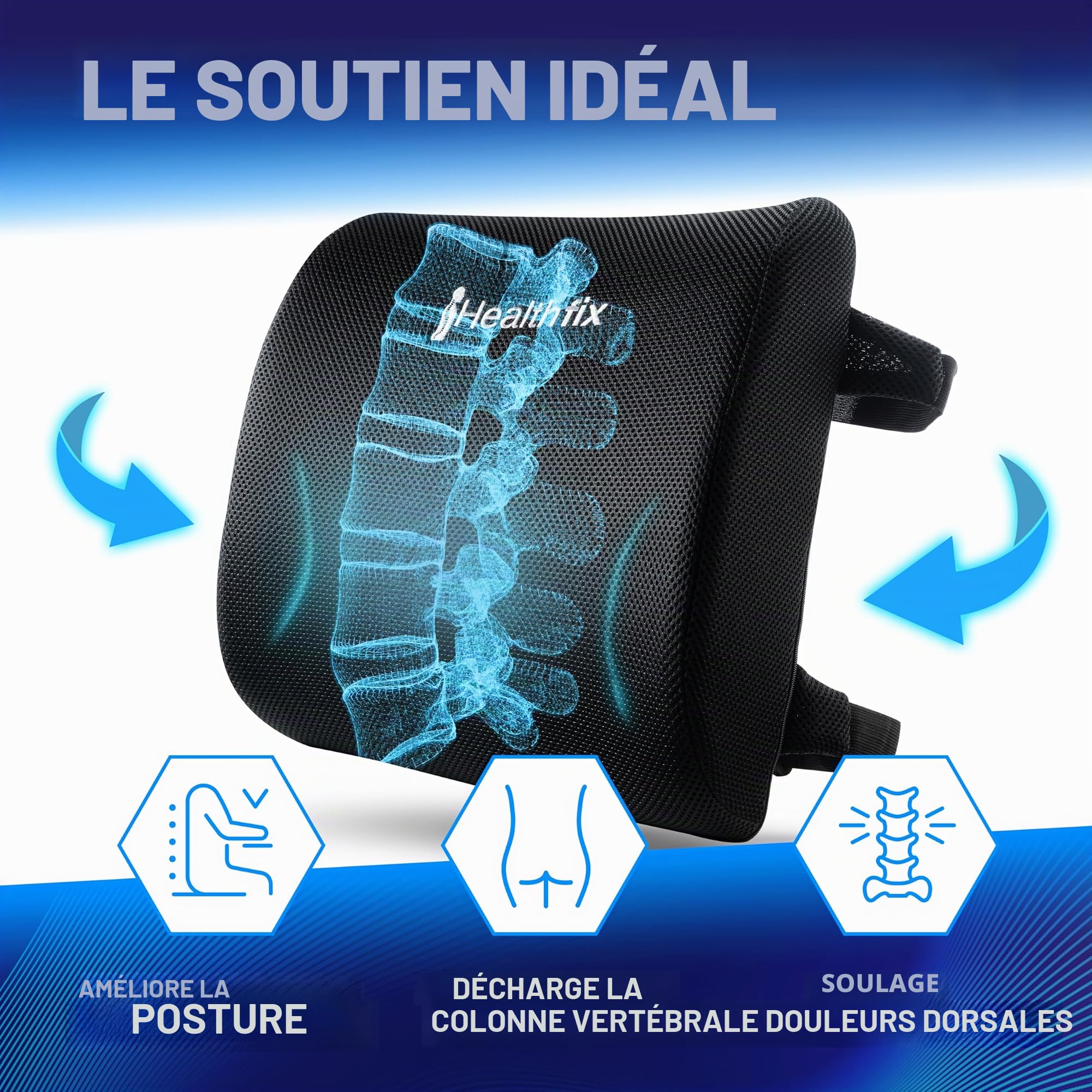 Healthfix® Coussin de soutien lombaire pour voiture | Coussin de dos pour aider à améliorer la posture (doux)