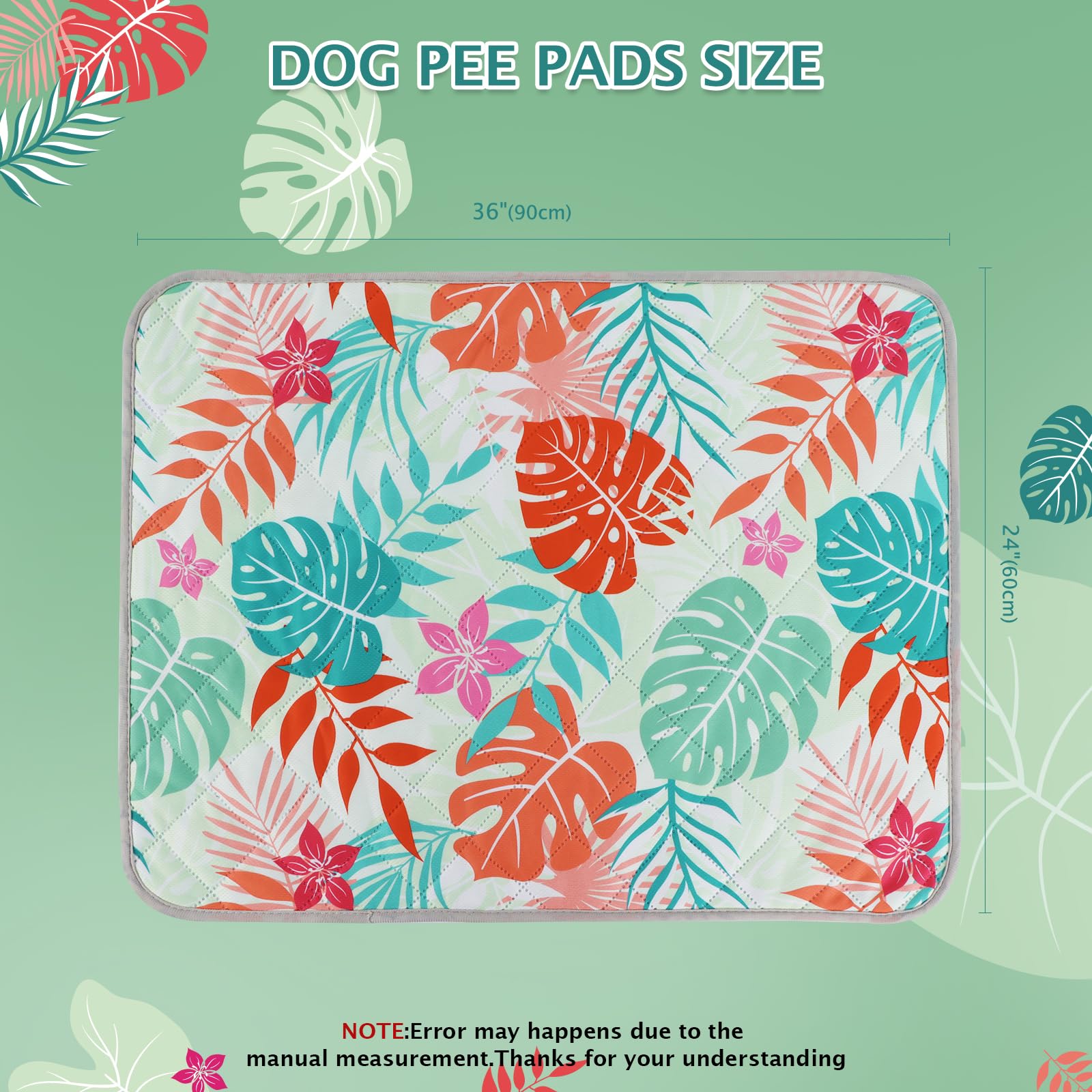 BVAGSS 2 Pezzi Tappetini Assorbenti per Cani, Tappeti Lavabili Riutilizzabili, Antiscivolo, Alta Assorbenza Addestramento traversine per cani XH081 (90x60cm,Green Palm Leaves)